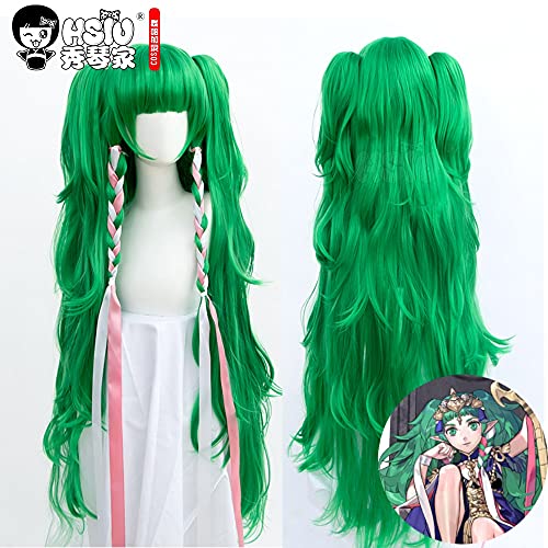 YHWW HSIU Fire Emblem Three Houses Sothis Cosplay Wig - Green Double Ponytail Long Curly Hair for Girls (One Size) | Perfect for Anime Conventions, Halloween Costumes & Video Game Cosplay