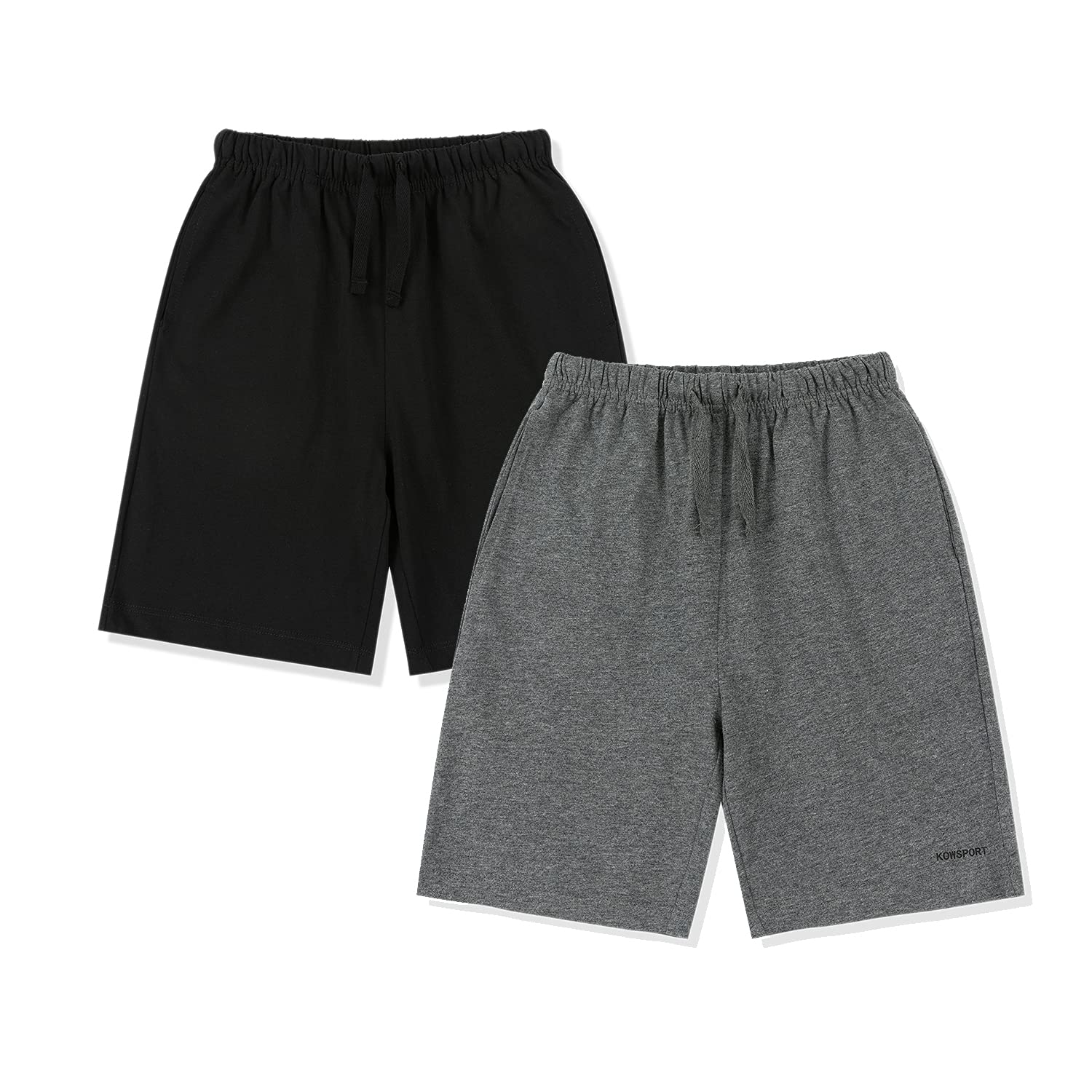 KOWSPORT 100% Cotton Kids Shorts with Pockets - 2 Pack Boys & Girls Athletic Shorts (Size 3-12 Years) - Perfect for Playtime, Sports & Summer Outdoor Activities