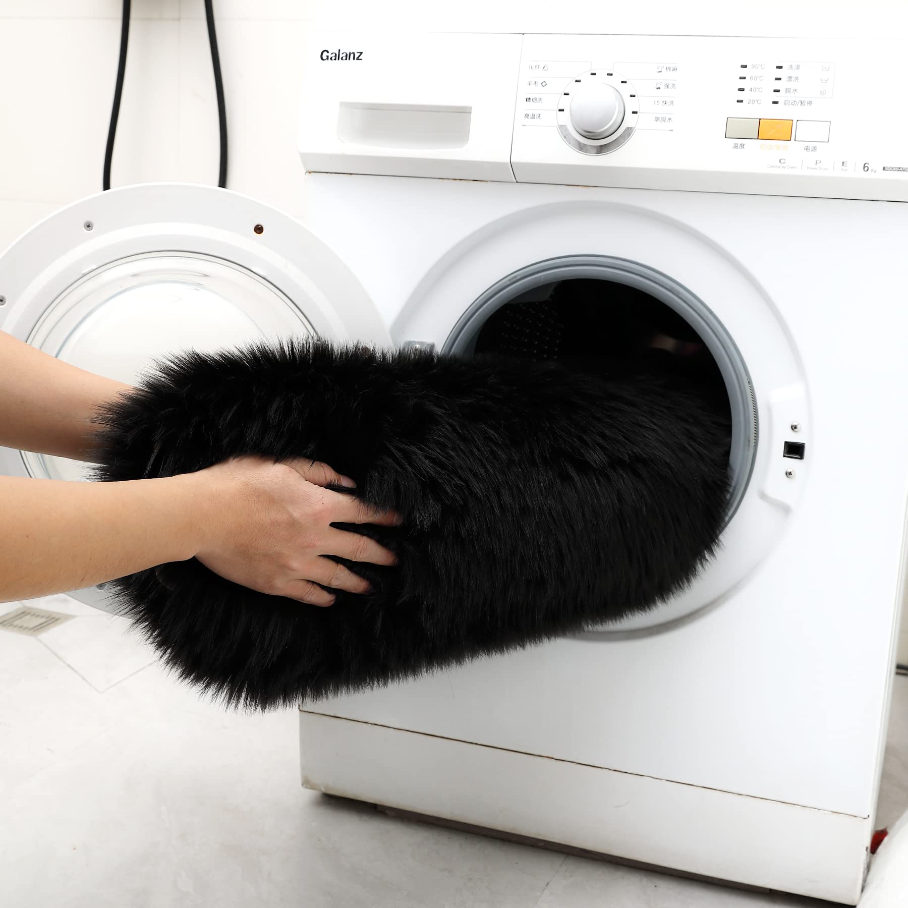 Soft Faux Fur Rug 2x6 ft - Black Sheepskin Plush Carpet, Washable Fluffy Coarse Wool Runner for Bedroom, Living Room & Sofa | Perfect for Floor Decor, Cozy Blanket & Bedside Mat