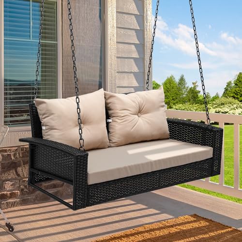 Black Rattan Beige Cushion