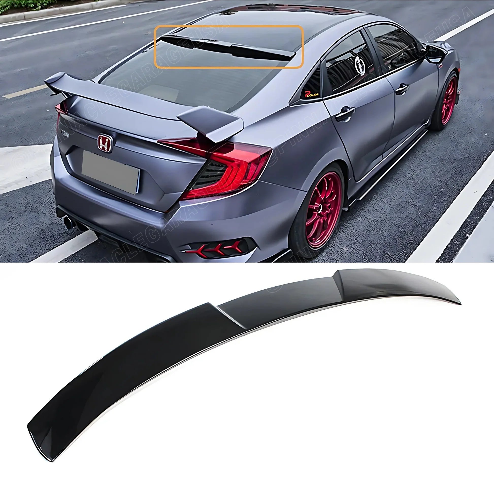 2016-2021 Honda Civic Sedan Rear Roof Spoiler - RS Style Glossy Black PP Material - Enhance Style & Aerodynamics - Perfect for Street Racing & Car Shows