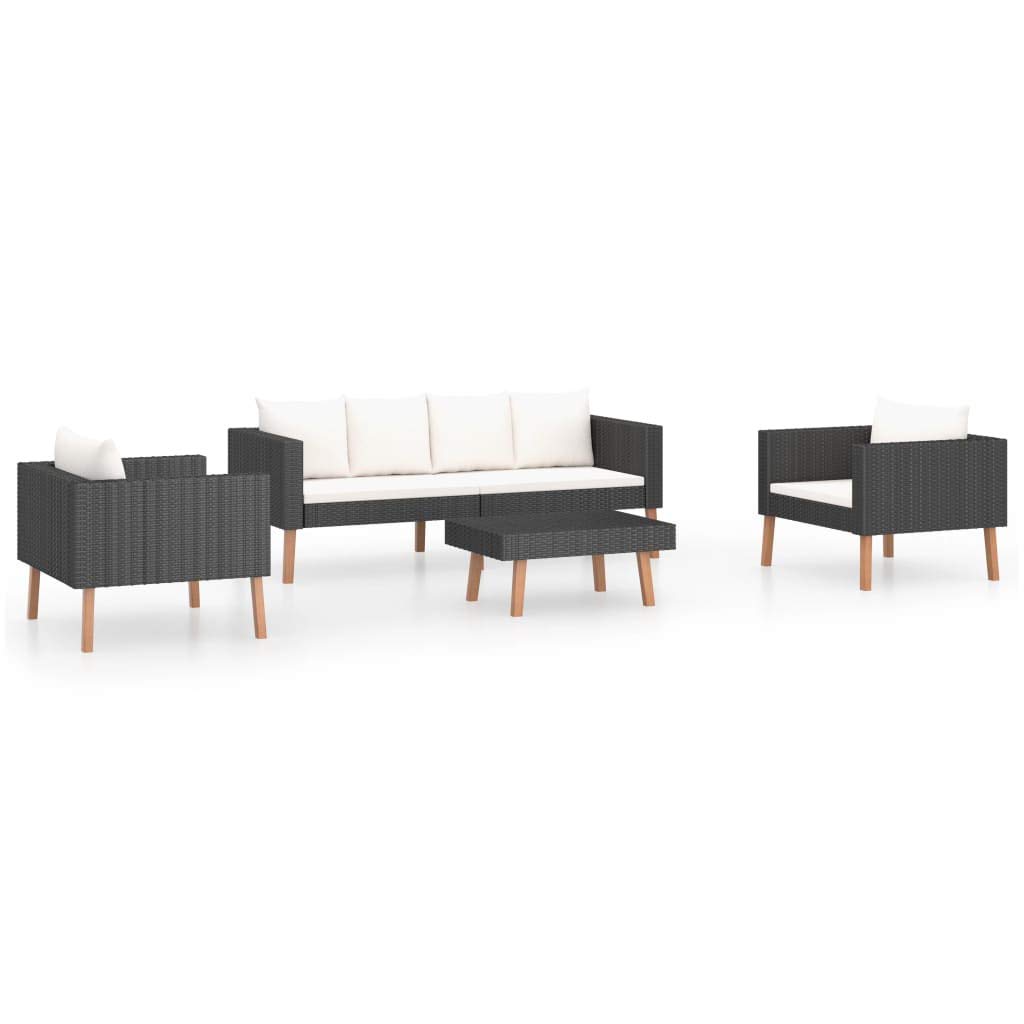 4-Piece Outdoor Bistro Set with Cushions - Black Poly Rattan Patio Table and Chairs for Garden, Balcony, Beach & Coffee Bar | Perfect for Relaxing, Entertaining & Outdoor Dining