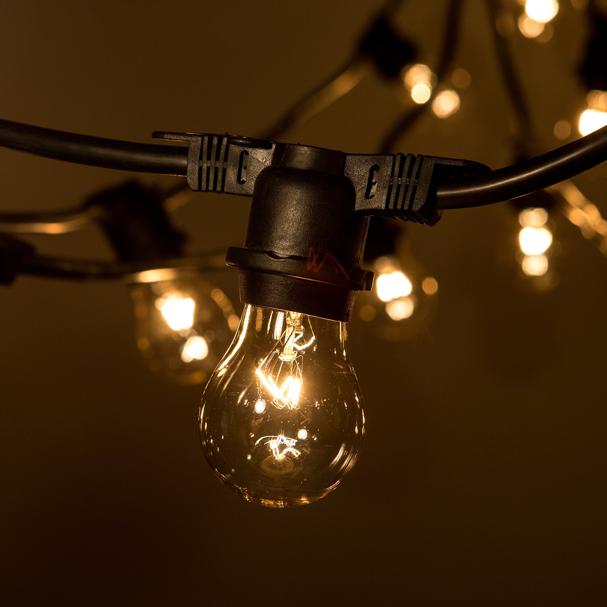 Hometown Evolution 50ft Commercial Grade E26 String Lights - 25 Socket Outdoor LED String Lights with 16 Gauge Wire & 15W Clear A15 Bulbs - Perfect for Patio, Garden, Wedding & Restaurant Decor