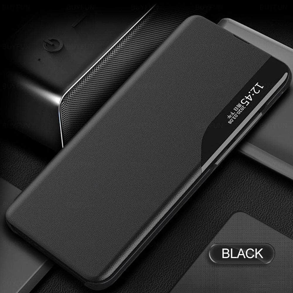 Samsung Galaxy A14 Leather Flip Cover with Smart Side View - Slim Protective Case for Everyday Use & Business Meetings