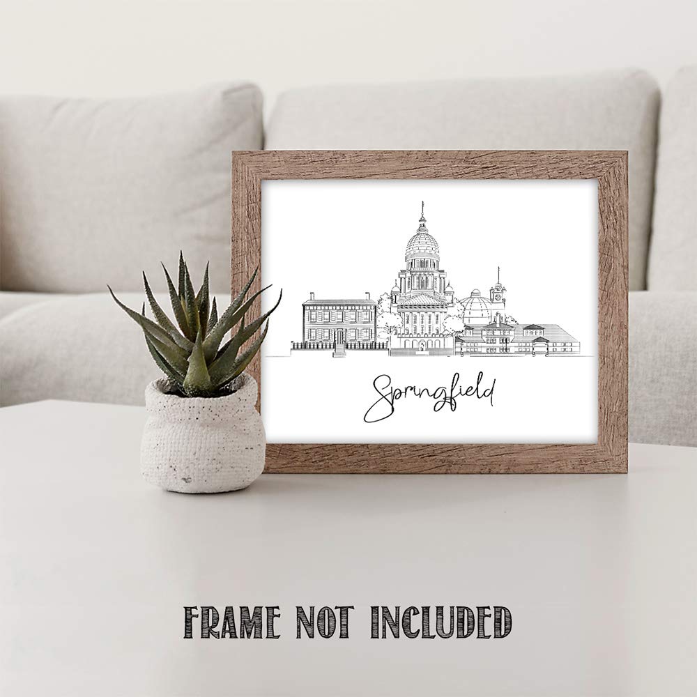 Springfield Line Art Wall Decor - Unframed 11x14 Skyline Print for Home & Office | Springfield Pictures, Bedroom Wall Art, Modern Cityscape Decor for Living Room, Dorm, Gift
