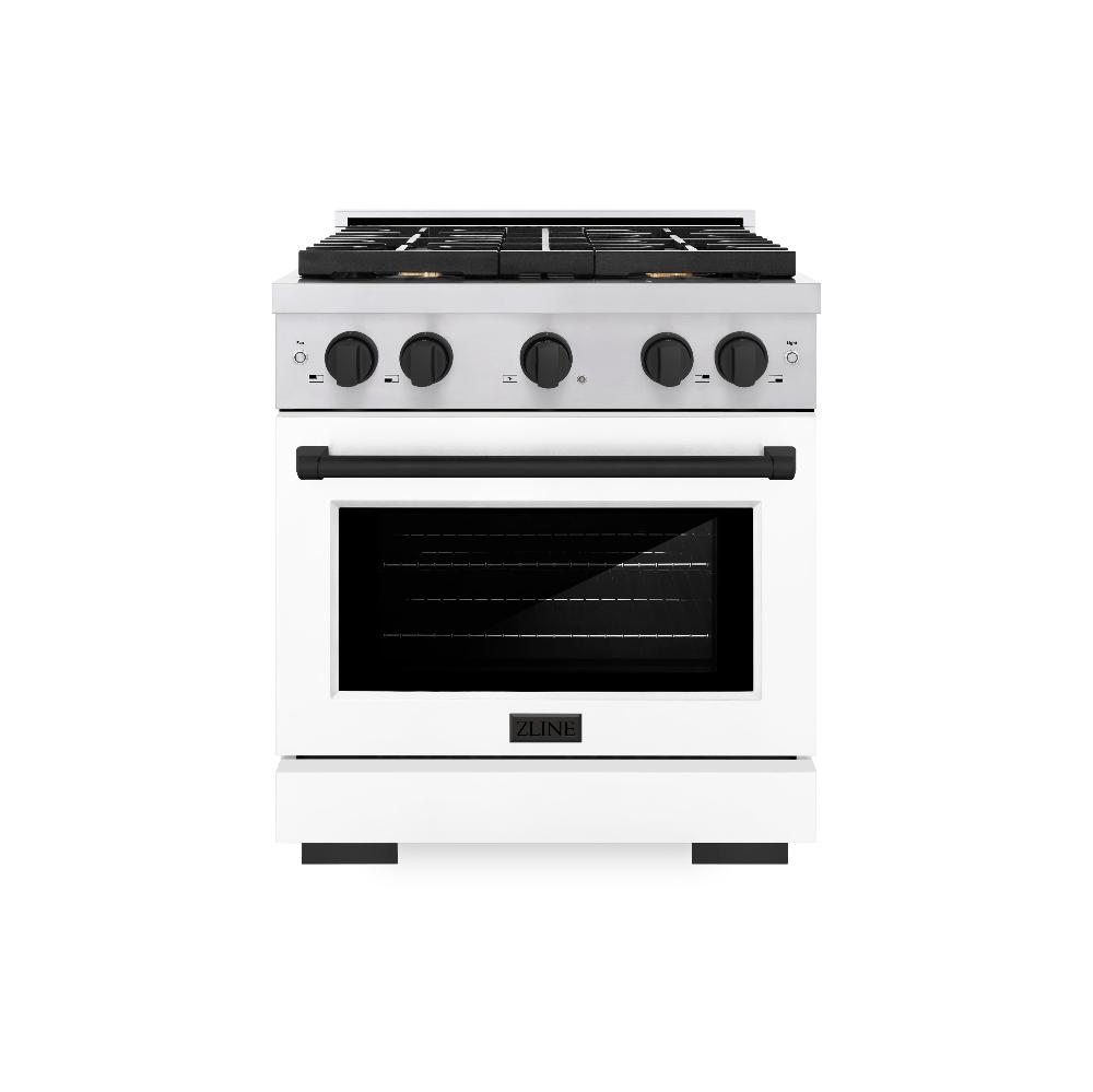 ZLINE Autograph Edition 30-inch 4.2 cu.ft Dual Fuel Range - Stainless Steel Gas Cooktop with 4 Burners & Electric Convection Oven - White Matte Door & Matte Black Accents (SDRZ WM 30 MB) - Perfect for Modern Kitchens, Home Chefs & Professional Cooking