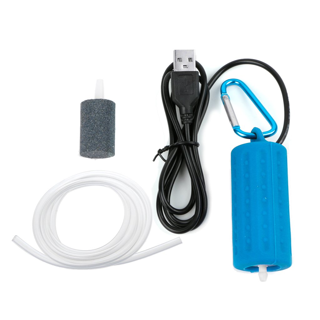 Portable Mini USB Aquarium Air Pump - Silent Oxygen Compressor for Fish Tanks - Energy Saving Aquarium Aerator (Light Blue) - Perfect for Small Fish Tanks, Betta Bowls & Travel Use