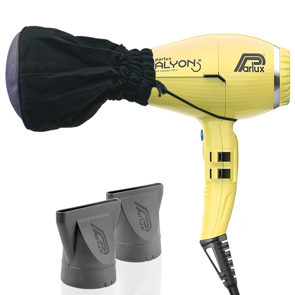 Parlux Alyon Yellow Professional Hair Dryer with Metal Mesh Diffuser - Lightweight Ionic Blow Dryer for Fast Drying & Frizz-Free Salon Results - Perfect for Home Use, Travel & Styling Salon-Quality Hair