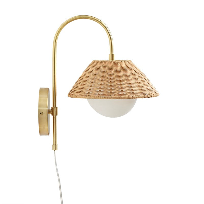 Laguna Rattan Weave Wall Sconce Light - Boho Coastal Style Shade for Bedroom, Living Room, and Patio Decor