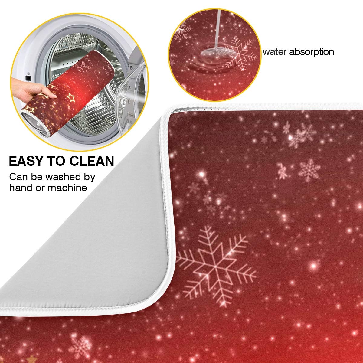 Christmas Dish Drying Mat - Red Snowflake Design Absorbent Heat-Resistant Kitchen Countertop Sink Pad (18x24 Inch) - Perfect for Holiday Dish Drying & Decorating Your Festive Kitchen