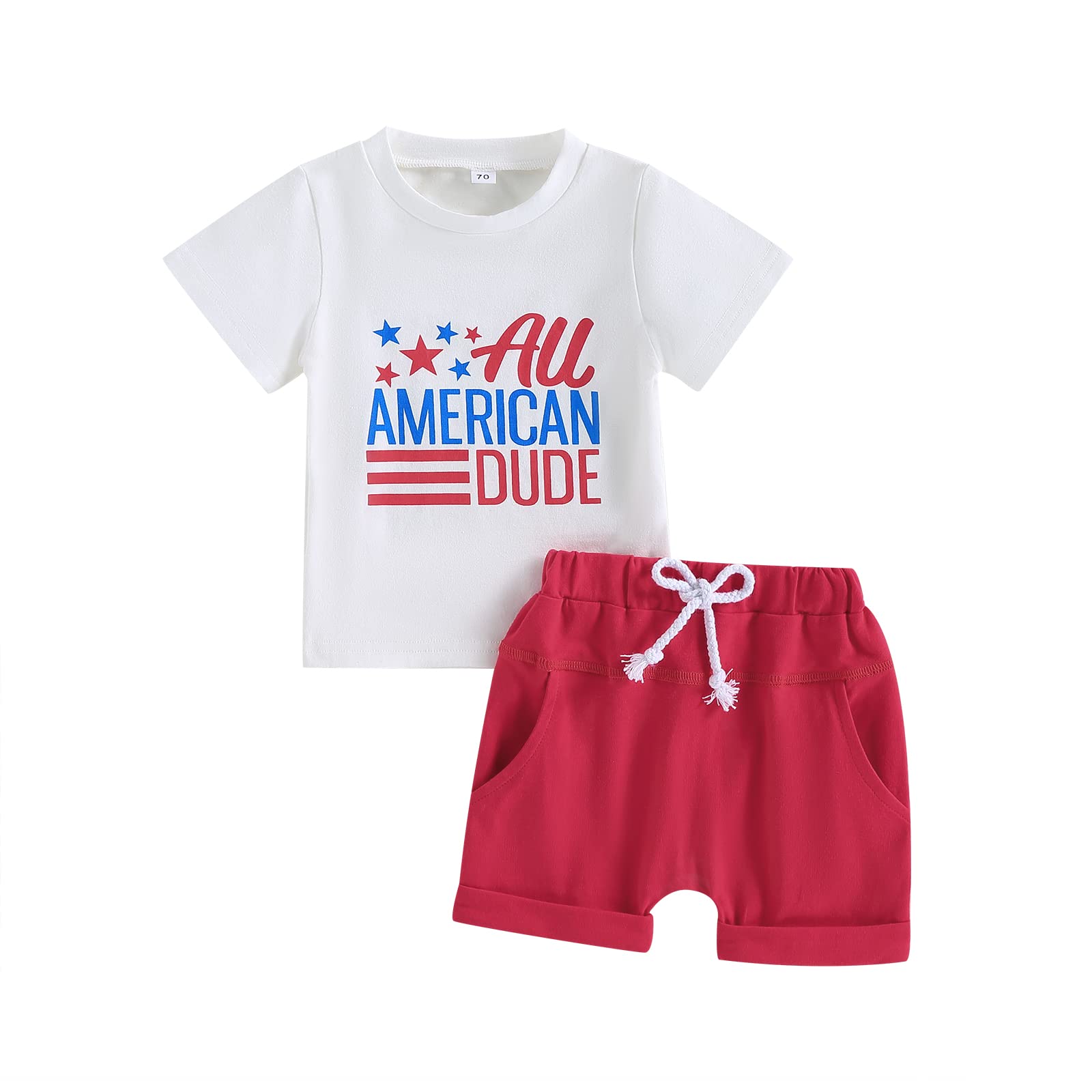 Allshope Patriotic 4th of July Outfit Set for Toddler Boys - American Flag Letter Print T-Shirt & Shorts - Cute Newborn Summer Clothes for Independence Day Celebrations, Beach Parties & Family Photos