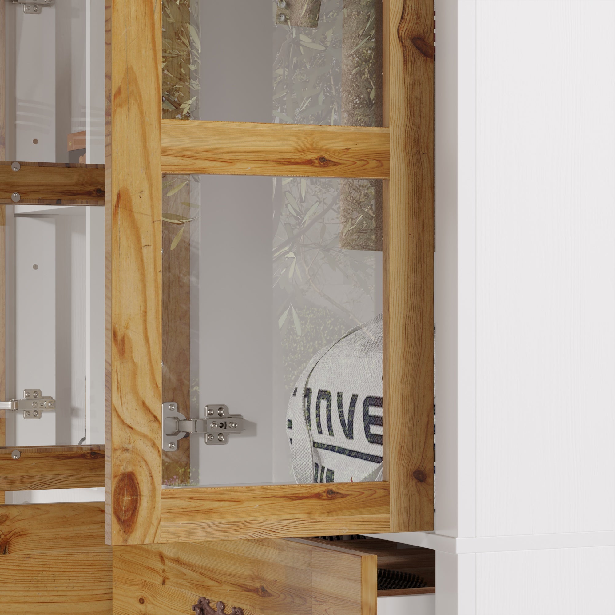 Elegant Wardrobe with Tempered Glass Door & Hand-Carved Details - Perfect for Bedroom Storage & Closet Organization