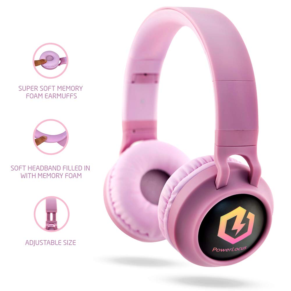 PowerLocus Kids Bluetooth Headphones with LED Lights - Foldable Over-Ear Headphones with Microphone & Volume Limiting | Wireless & Wired for Phones, Tablets, PC, TV | Perfect for Online Learning, Gaming & Travel