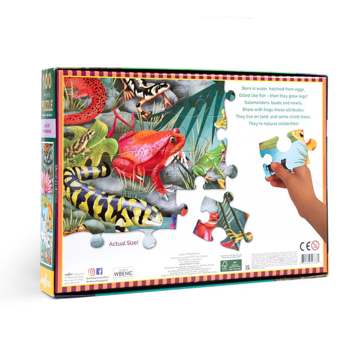 Eeboo 100 Piece Puzzle - Love of Amphibians Animal Jigsaw Puzzle for Adults & Kids | Perfect for Family Game Night & Educational Play