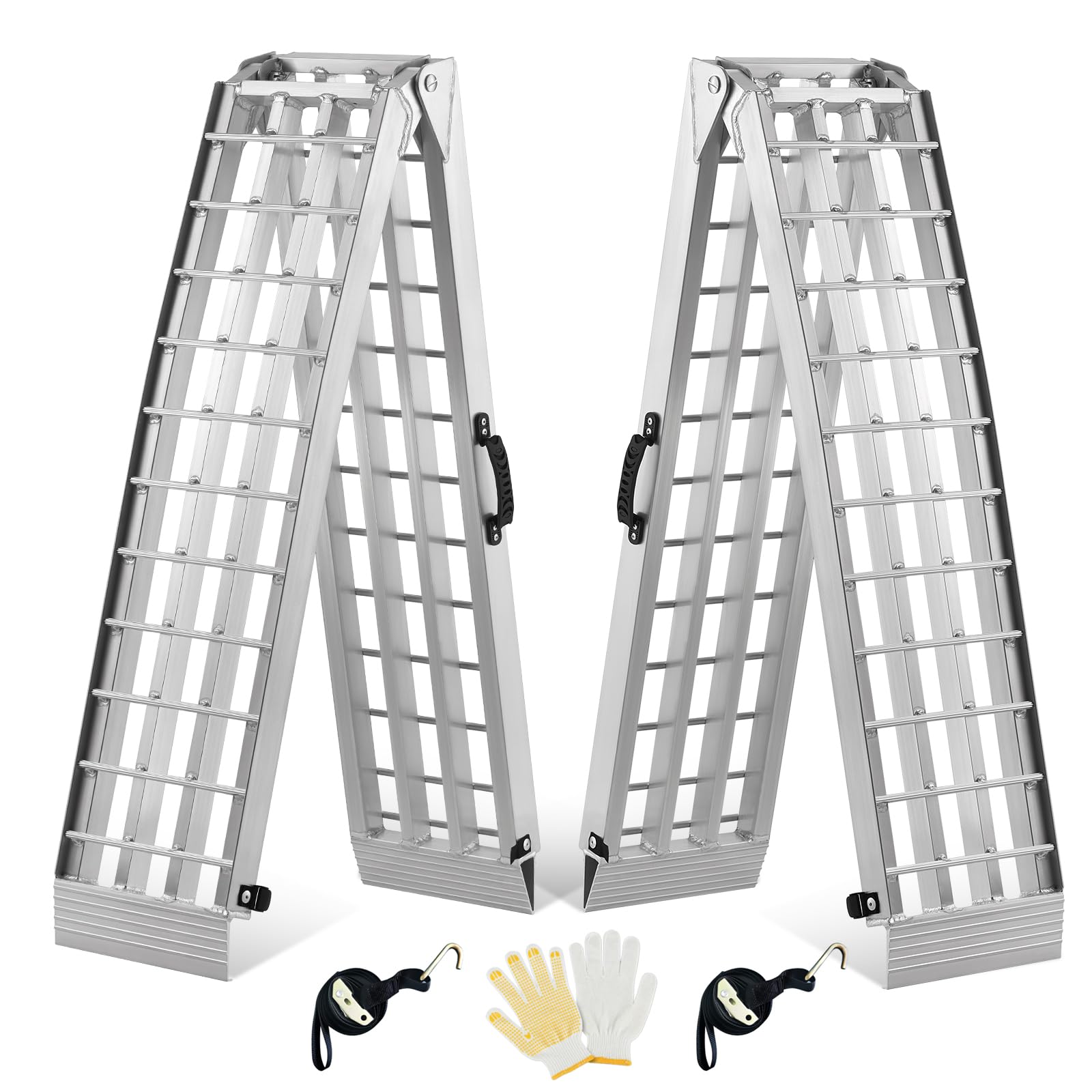 Heavy Duty 7.5' Aluminum Folding Ramps - 2 Pack 3000lbs Capacity Loading Ramps with Handle for ATV, UTV, Truck, Motorcycle, Dirt Bike, Lawn Mower & Snow Blower - Perfect for Garage, Warehouse & Off-Road Loading