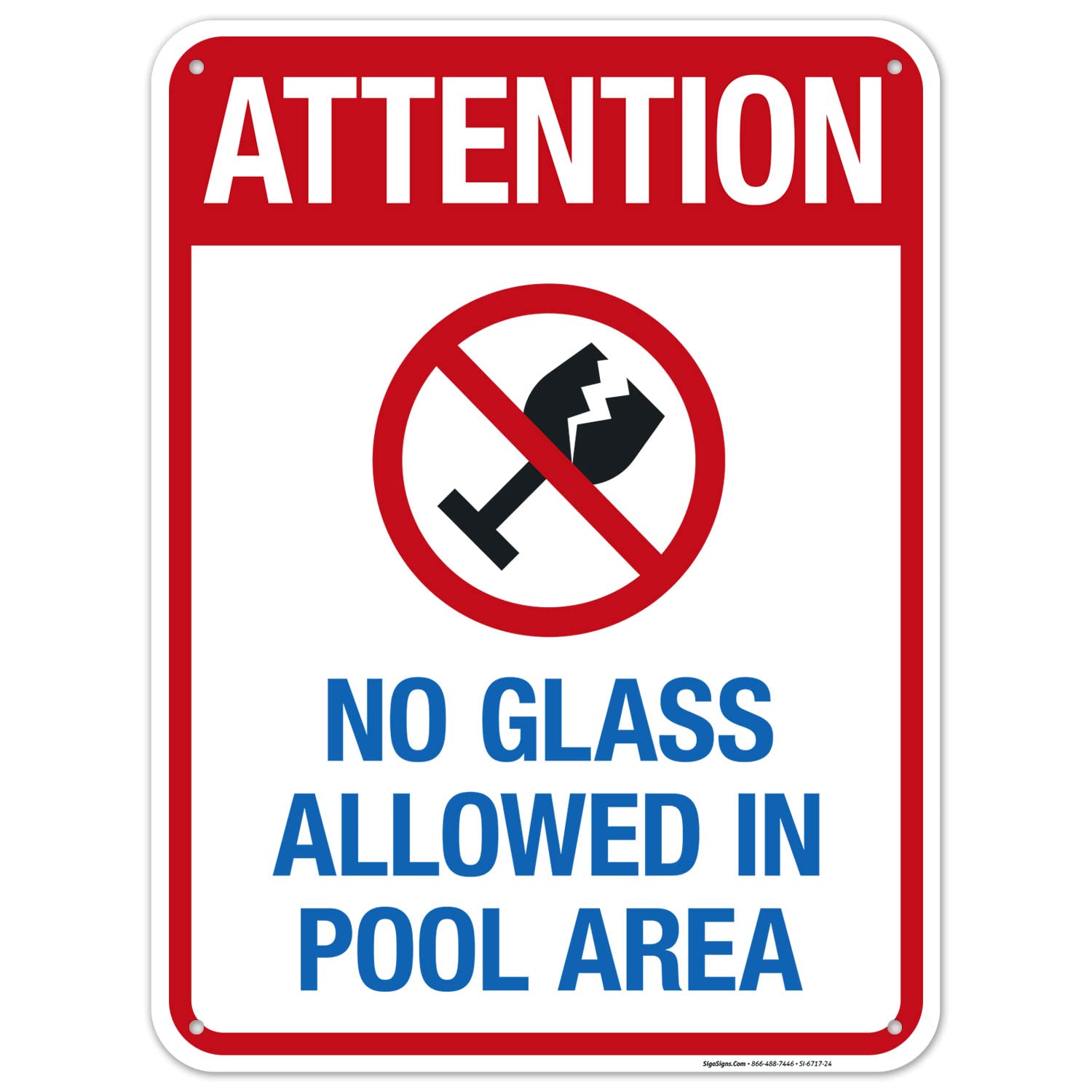 18x24 Inches No Glass Allowed in Pool Area Sign - 55 mil Thick HDPS Durable Pool Safety Sign, Made in USA - Perfect for Public Pools, Water Parks & Community Swimming Areas