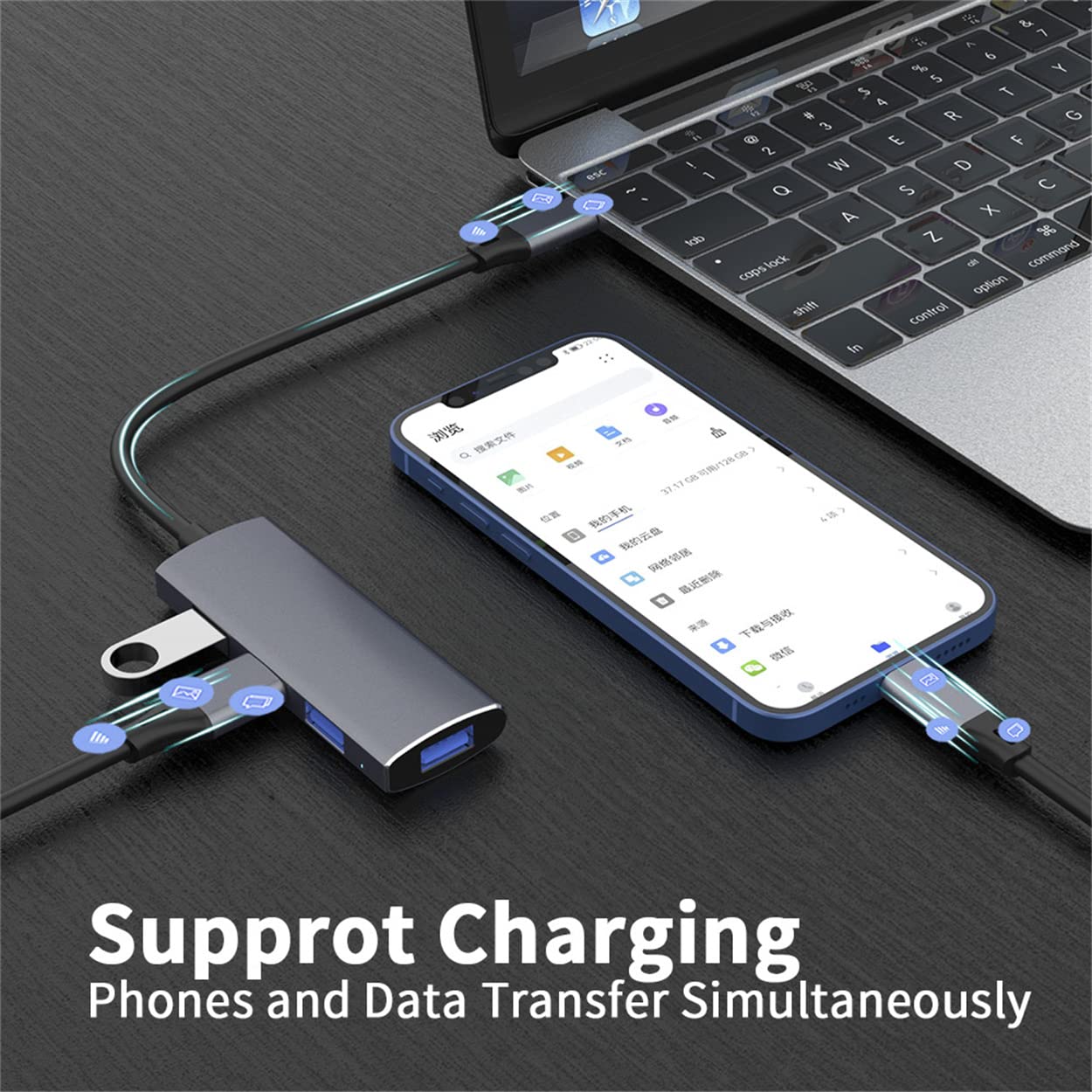 NAERSI® 4-Port USB 3.0 Hub - Ultra Slim Portable USB Splitter for MacBook, iMac, PC, Laptop, Flash Drive & External Hard Drive | Perfect for Home Office, Travel & Multi-Device Charging
