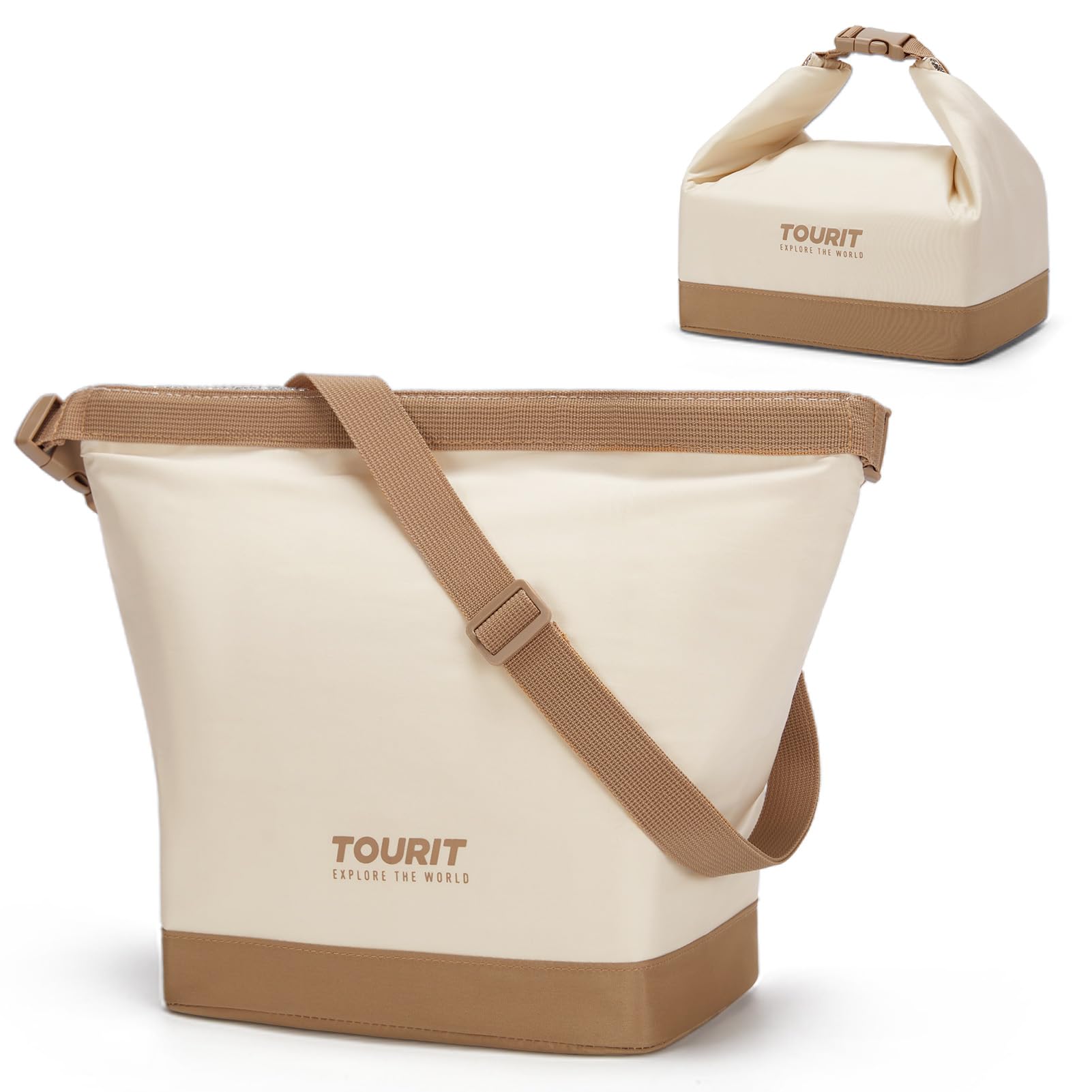 TOURIT Insulated Lunch Bag with Buckle - Durable, Foldable & Wide-Open Lunch Tote for Work, School, Picnics & Outdoor Activities - Perfect for Women & Men (Beige) | Keep Meals Fresh at Office, Hiking or Beach Trips