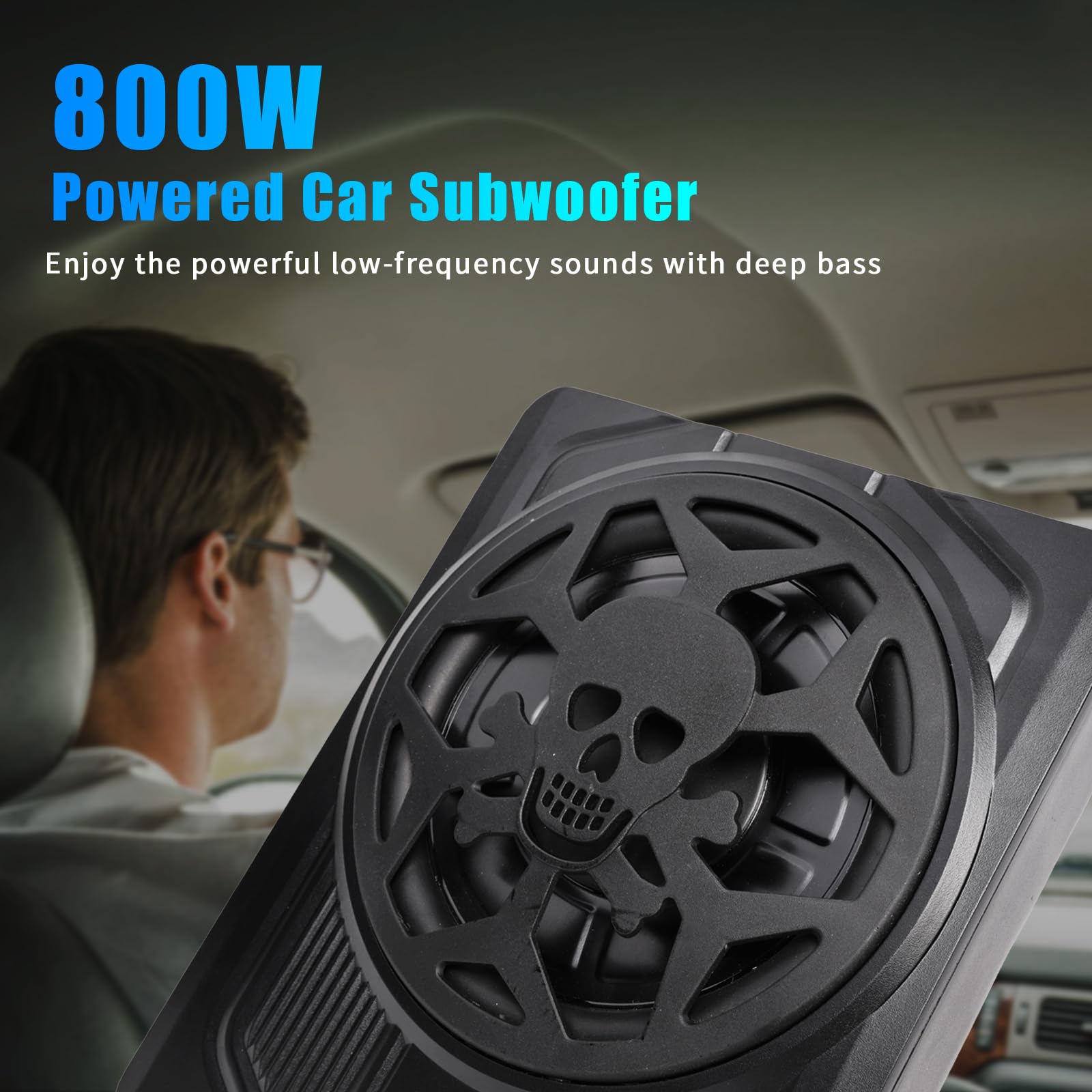 800W Slim Under Seat Car Subwoofer with Built-in Amplifier - 8