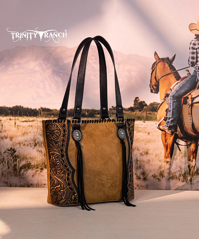 Trinity Ranch Floral Tooled Concealed Carry Tote Bag Set - Stylish Leather Purse with Hidden Gun Compartment for Women | Perfect for Everyday Carry, Travel & Outdoor Adventures