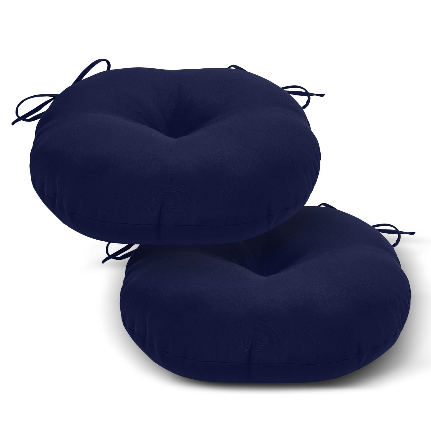 LOVTEX 15 Inch Round Outdoor Chair Cushions Set of 2 - Waterproof Bistro Seat Cushions with Ties for Patio Furniture, Navy Blue - Perfect for Garden, Deck, Poolside & Outdoor Dining