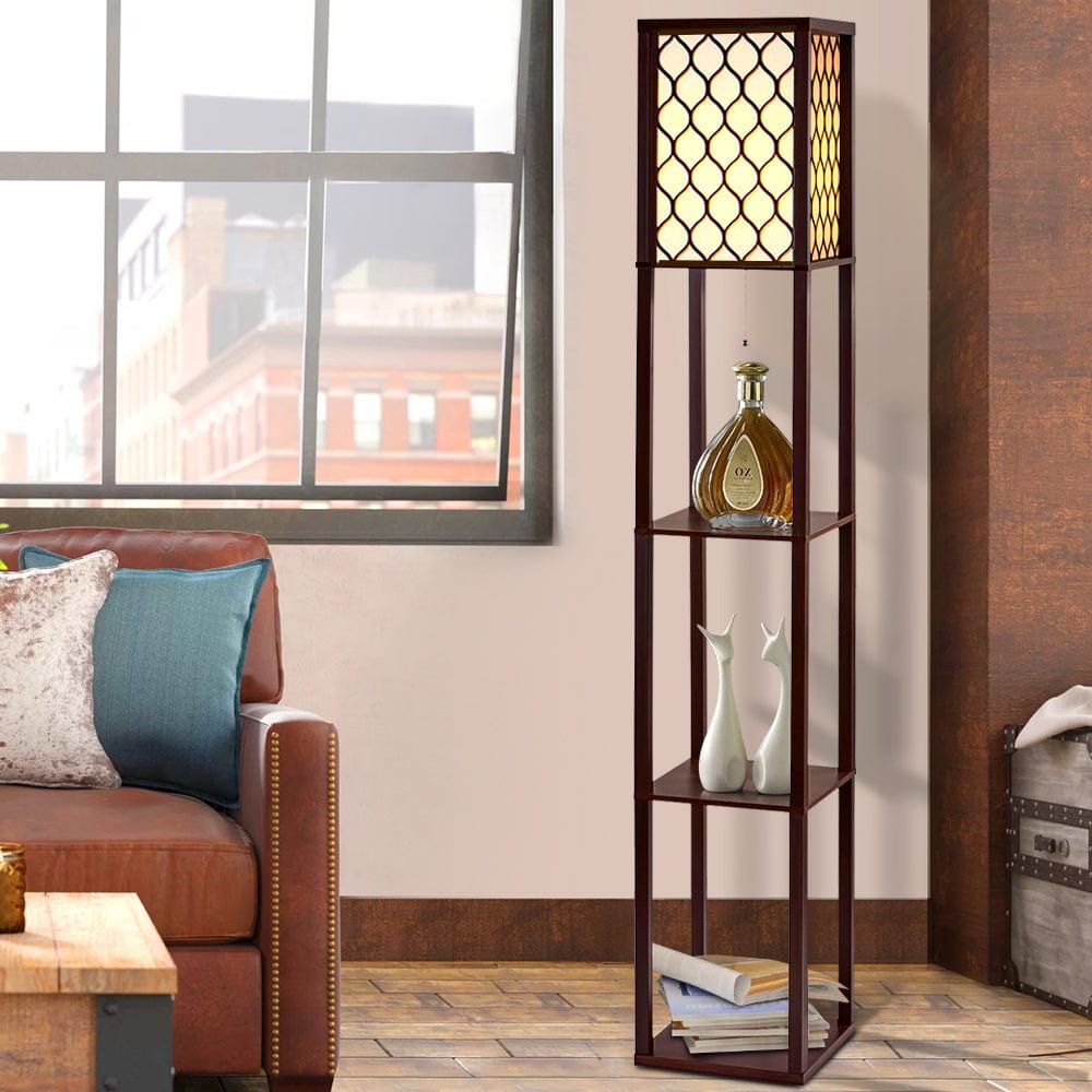 Vintage Wood Floor Lamp with LED Light and Storage Shelf - Perfect for Reading, Bedroom, and Living Room Decor