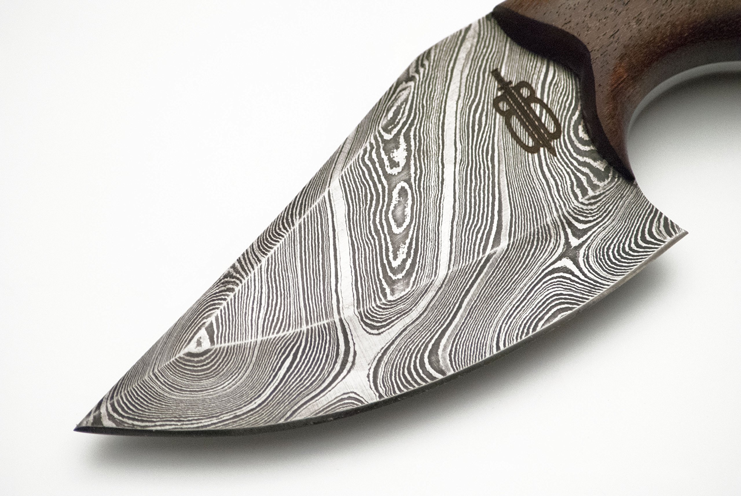 BucknBear Custom Handmade Damascus Steel Skinner Hunting Knife with Walnut Wood Handle - Perfect for Outdoor Camping, Hunting, and Survival Activities