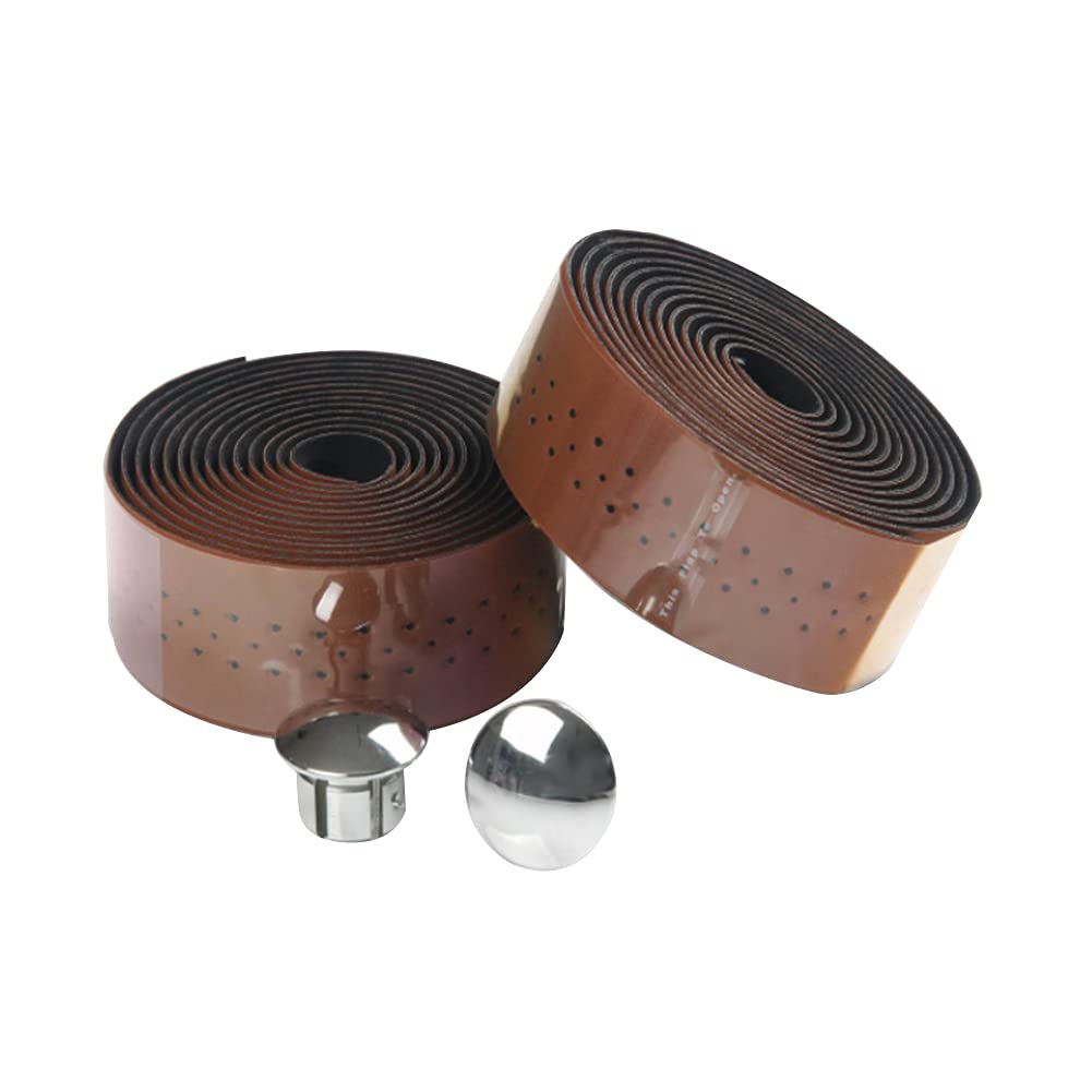 Premium PU Leather Bike Handlebar Tape - Anti-Slip Comfort Grip for Road & MTB Bicycles | Light Brown Cycling Handlebar Wrap with End Plugs | Ideal for Commuting, Racing & Long-Distance Riding