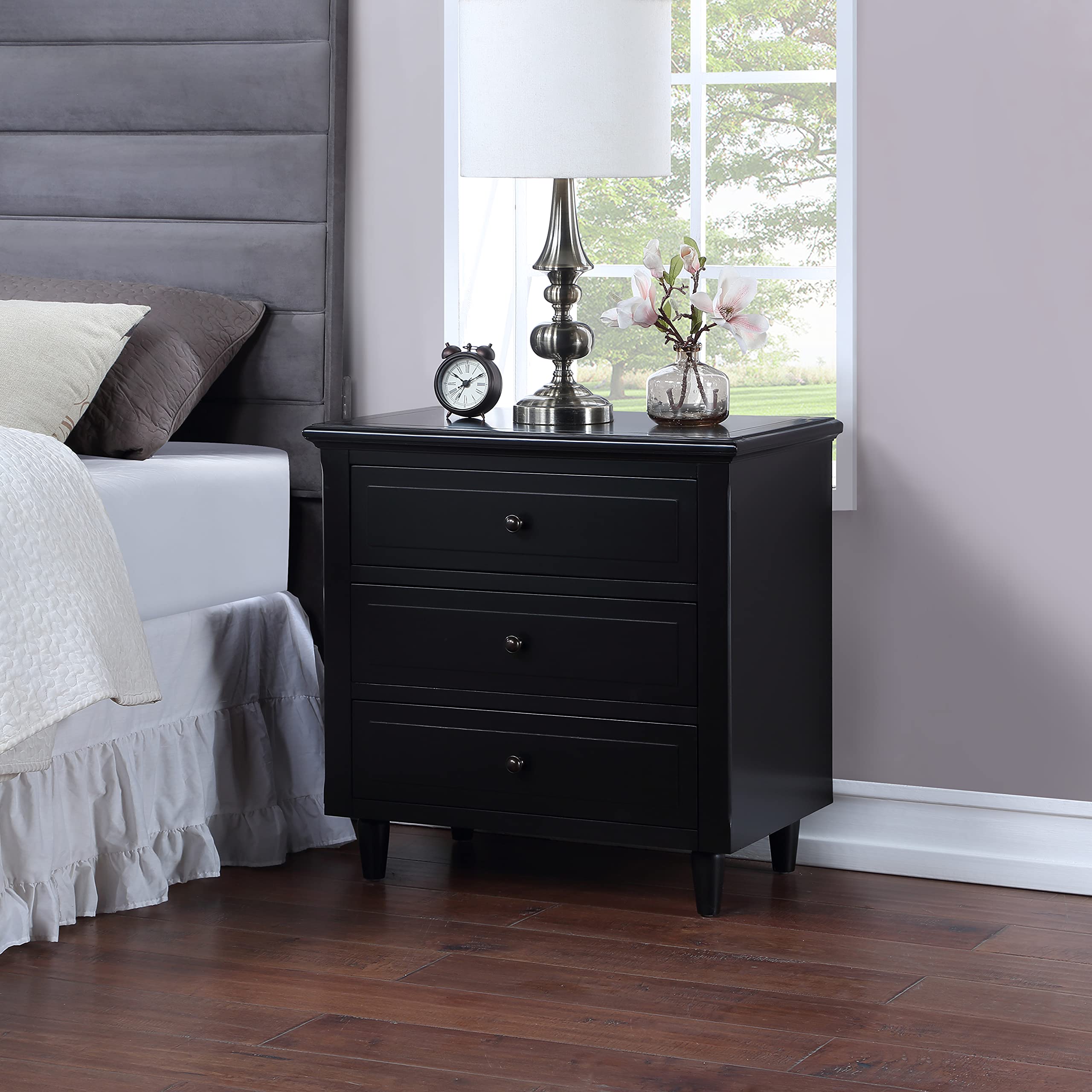 Solid Wood Side End Table with 2 Drawers & Storage Shelf - Nightstand, Accent Table for Bedroom, Living Room, Hallway - Perfect for Small Spaces & Home Decor (Black)