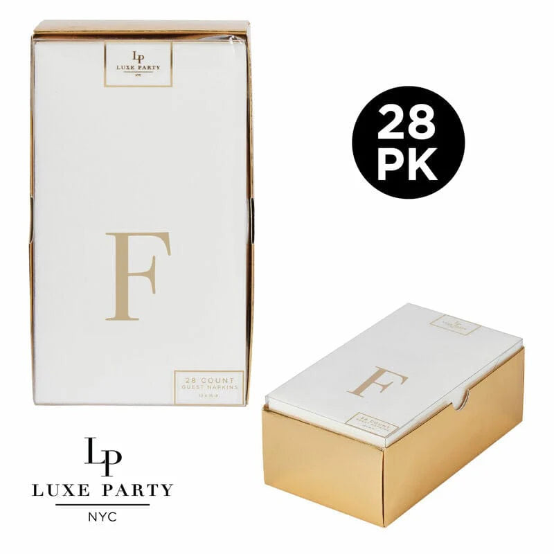 28-Pack Airaid Metallic Gold Letter F Guest Napkins - Elegant Dinner Party, Wedding, and Special Event Table Decor