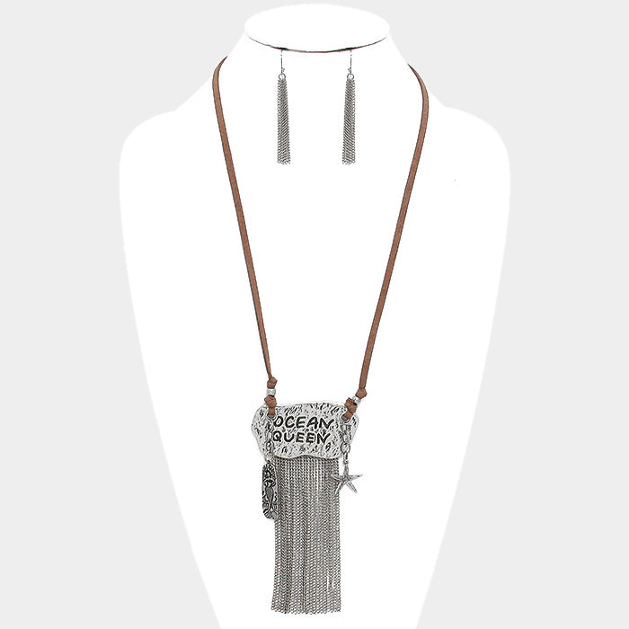 Ocean Queen Starfish & Mermaid Charm Metal Chain Fringe Necklace - Boho Beach Jewelry for Women - Perfect for Summer Vacations, Beach Parties and Mermaid-Themed Events