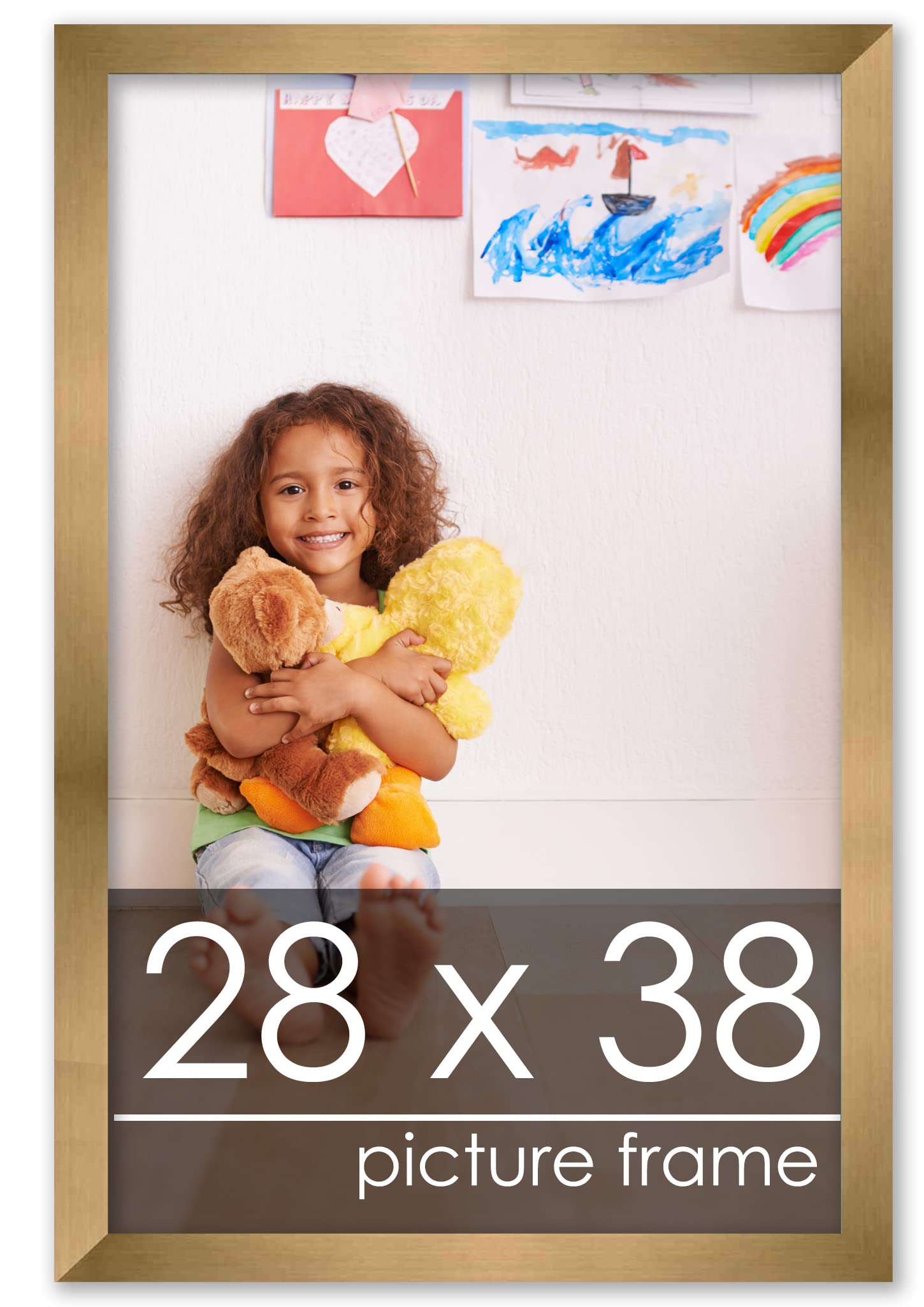 28x38 Gold Bronze Modern Minimalist Wood Picture Frame - Solid Wood Photo Frame with UV Acrylic, Foam Board Backing & Hanging Hardware - Perfect for Wall Art, Home Decor, Office Display and Poster Framing