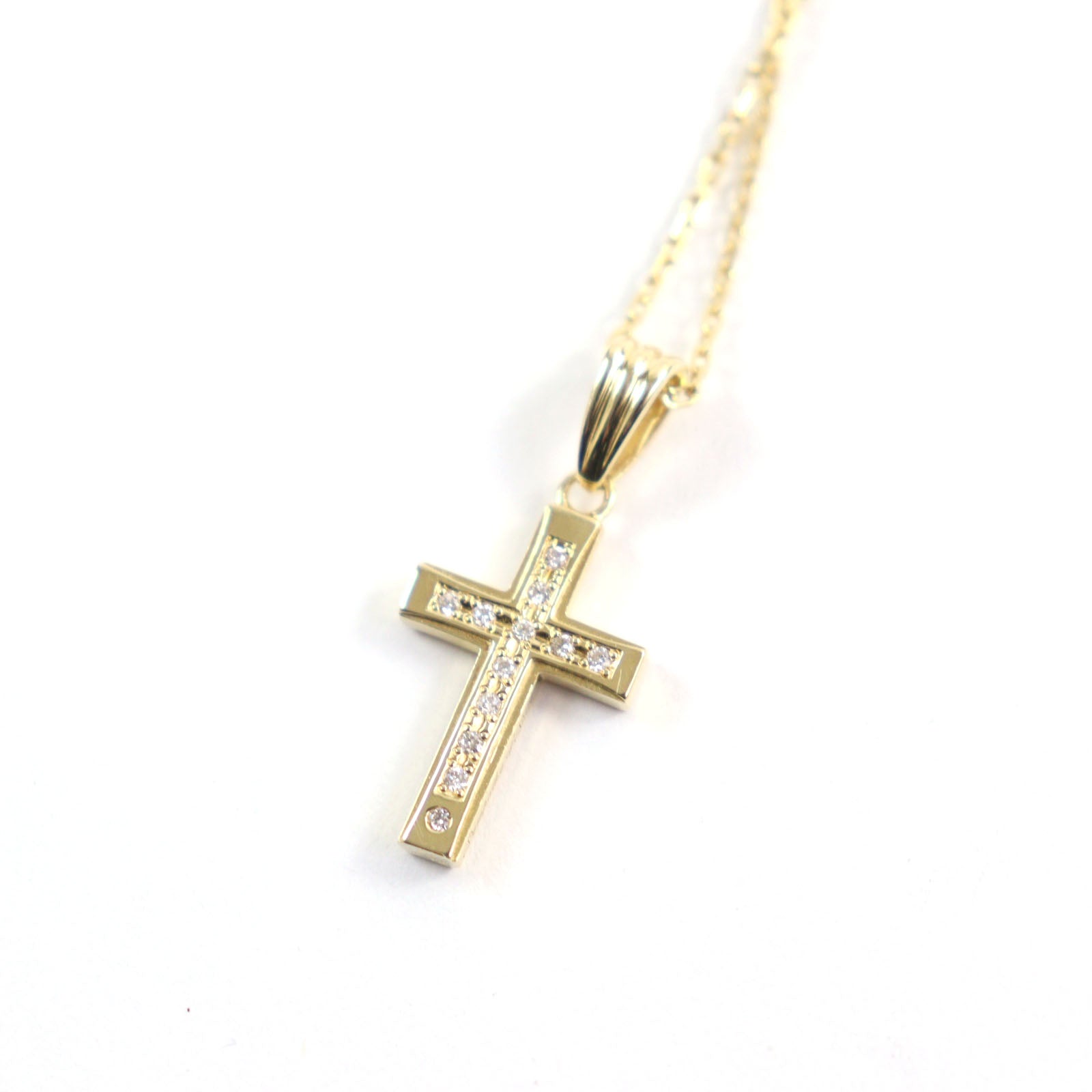 18K Gold Diamond Cross Reversible Pendant Necklace for Women - Elegant Religious Jewelry Gift for Christmas, Baptism & Special Occasions