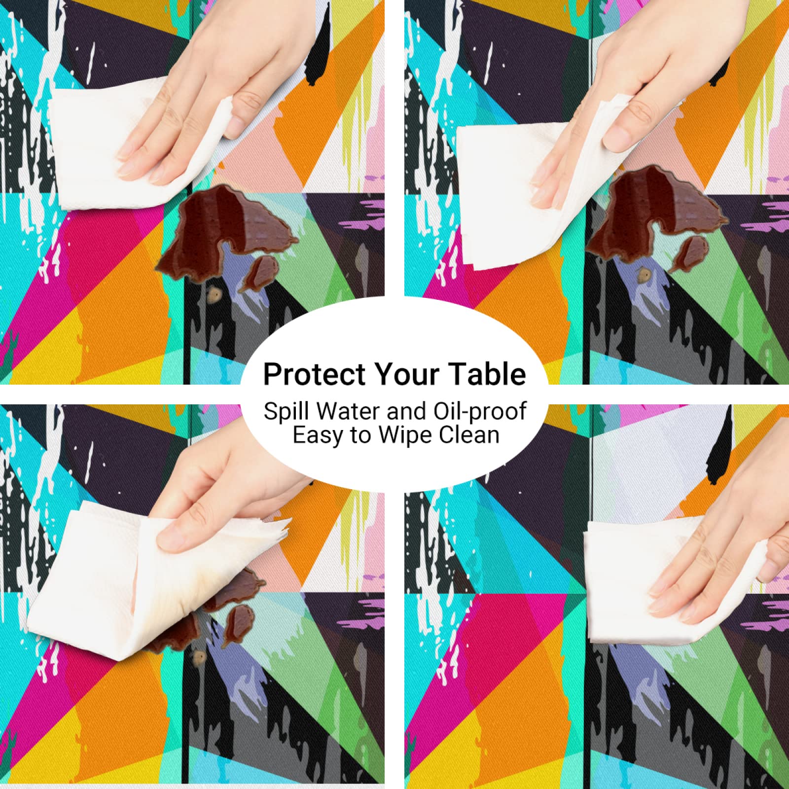 Abstract Geometric Fitted Tablecloth - Elastic Edged Waterproof Vinyl Table Cover for 45