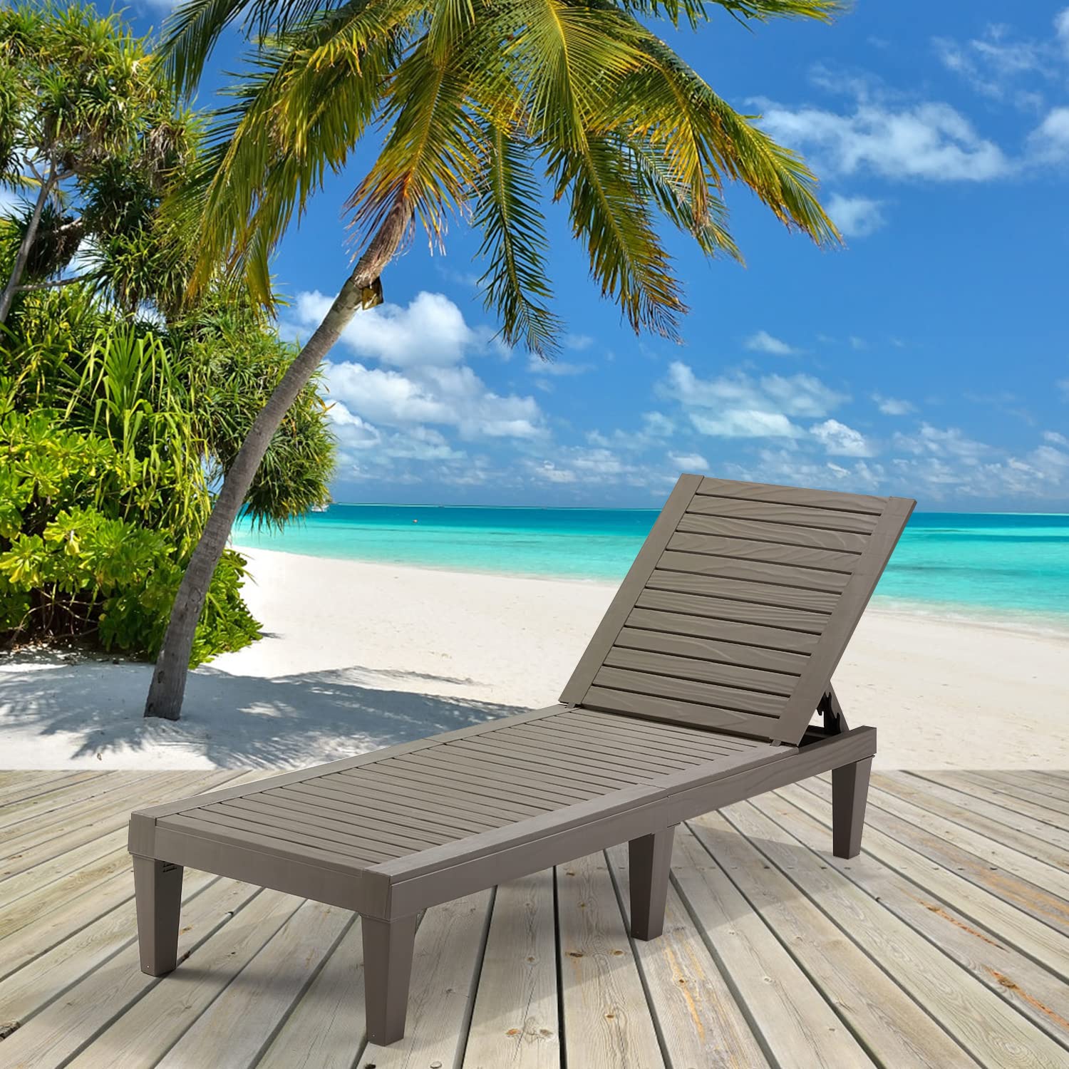EROMMY 2-Pack Outdoor Chaise Lounge Chairs - All-Weather Patio Loungers with 5-Position Adjustable Backrest & Wood Texture Design - Reclining Chairs for Patio, Garden, Beach, Poolside, Balcony - Perfect for Sunbathing, Relaxing and Outdoor Lounging