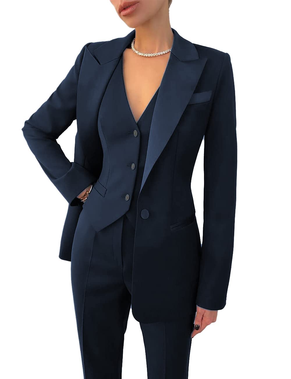 Lunaapparelalin Women's 3 Piece Suit Set - Long Sleeve Blazer & Adjustable Waist Pants for Business Office Work (Red, Size 18) | Professional Outfit for Interviews, Meetings & Formal Events