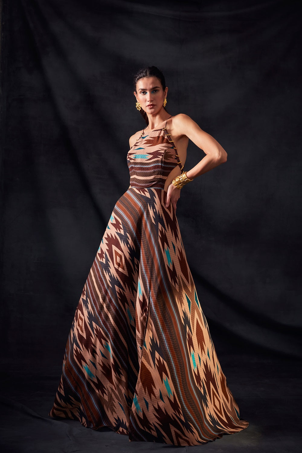Stylish Aztec Print Cut-Out Maxi Dress for Women | Boho Chic Summer Beach Dress | Perfect for Vacations, Music Festivals & Date Nights