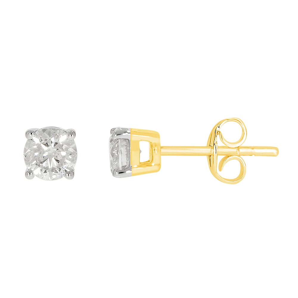 9ct Yellow Gold 3/4 Carat Diamond Stud Earrings for Women - Elegant Round Cut Diamond Earrings for Everyday Wear & Special Occasions