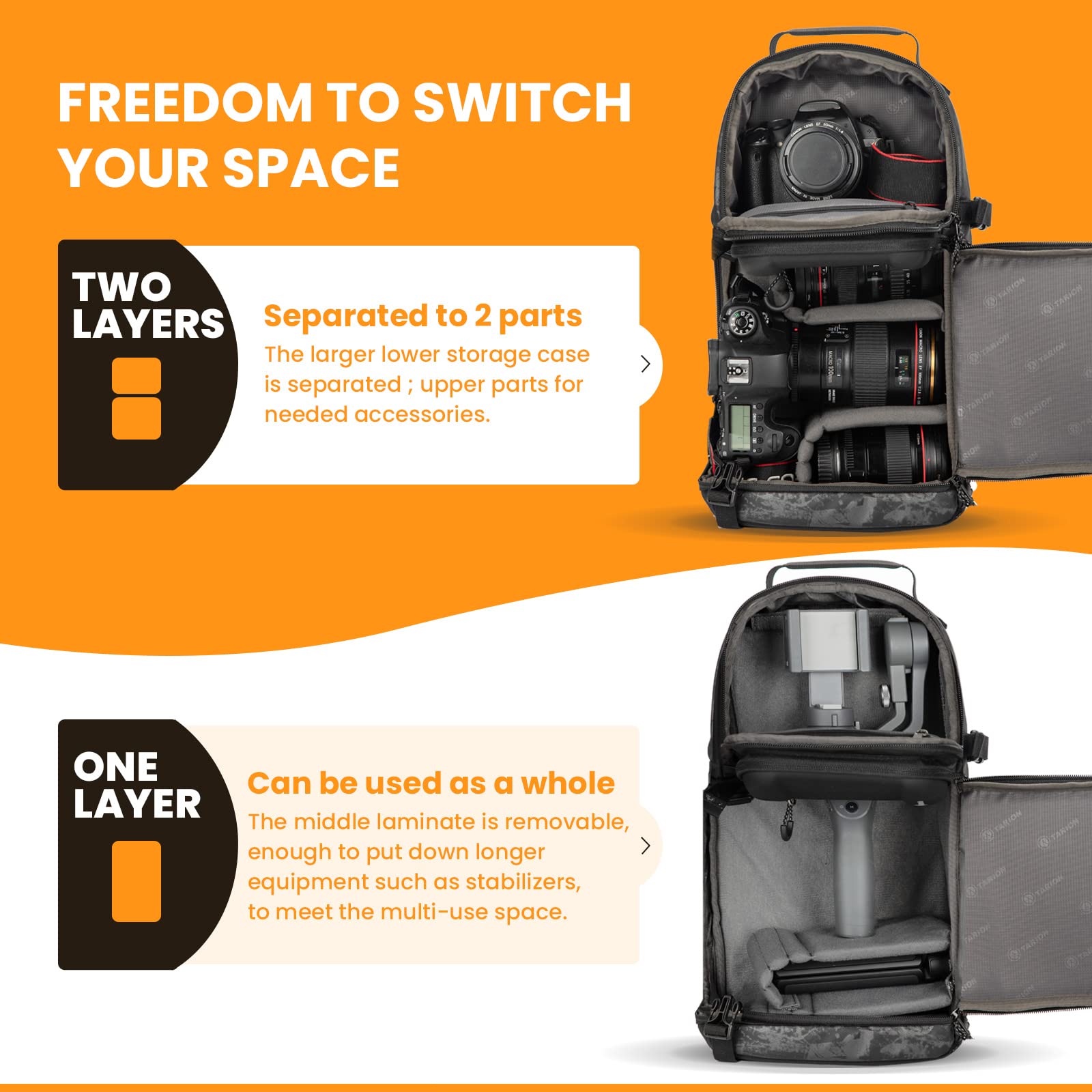 **TARION TR-S Waterproof Camera Shoulder Bag - Travel Photography Backpack with Rain Cover, Black & Grey, Small Daypack for DSLR & Mirrorless Cameras - Perfect for Hiking, Travel & Outdoor Photography**