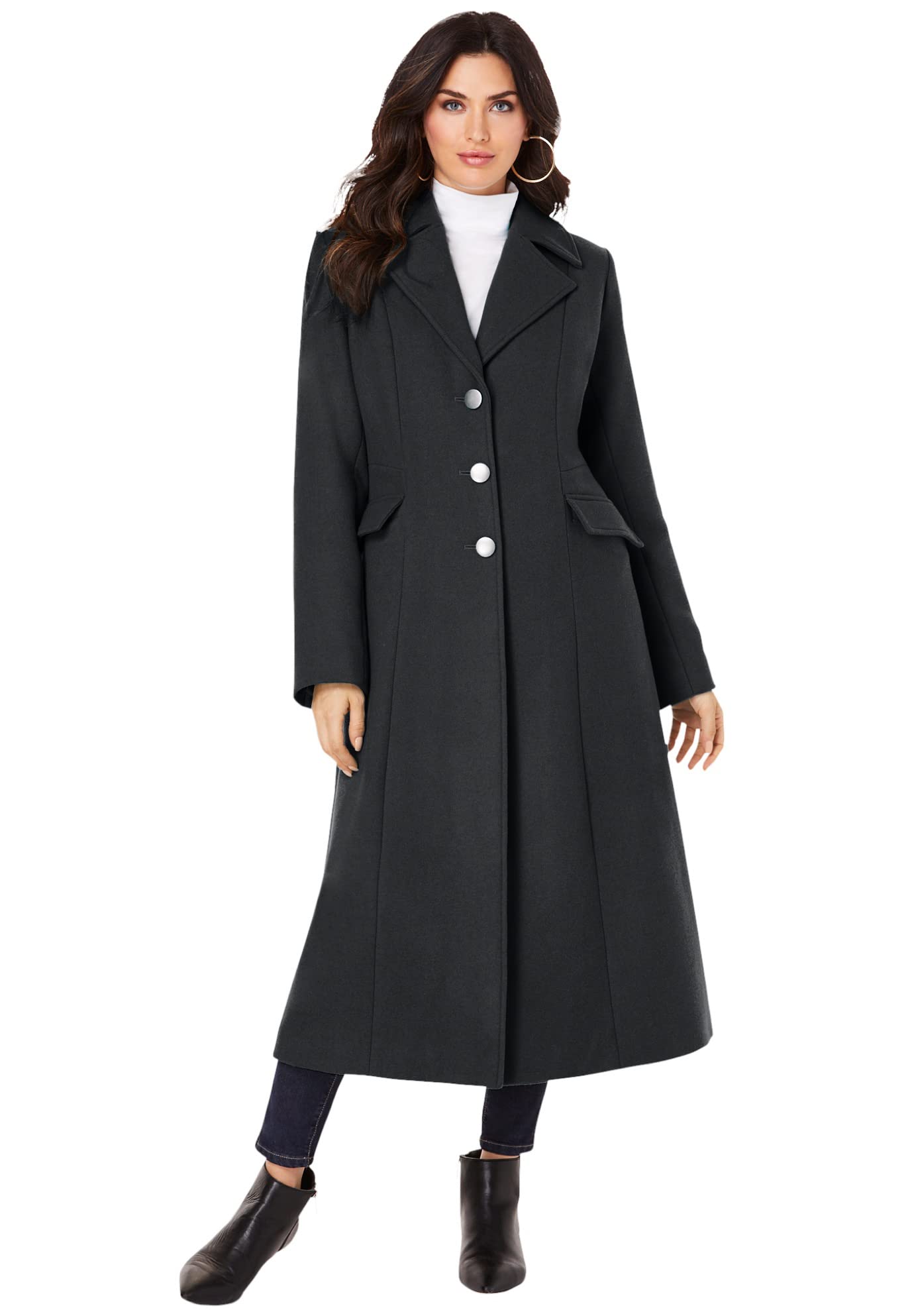 Rooman's Women's Plus Size Long Wool Blend Winter Coat - Warm & Stylish Outerwear for Cold Weather, Office & Casual Wear