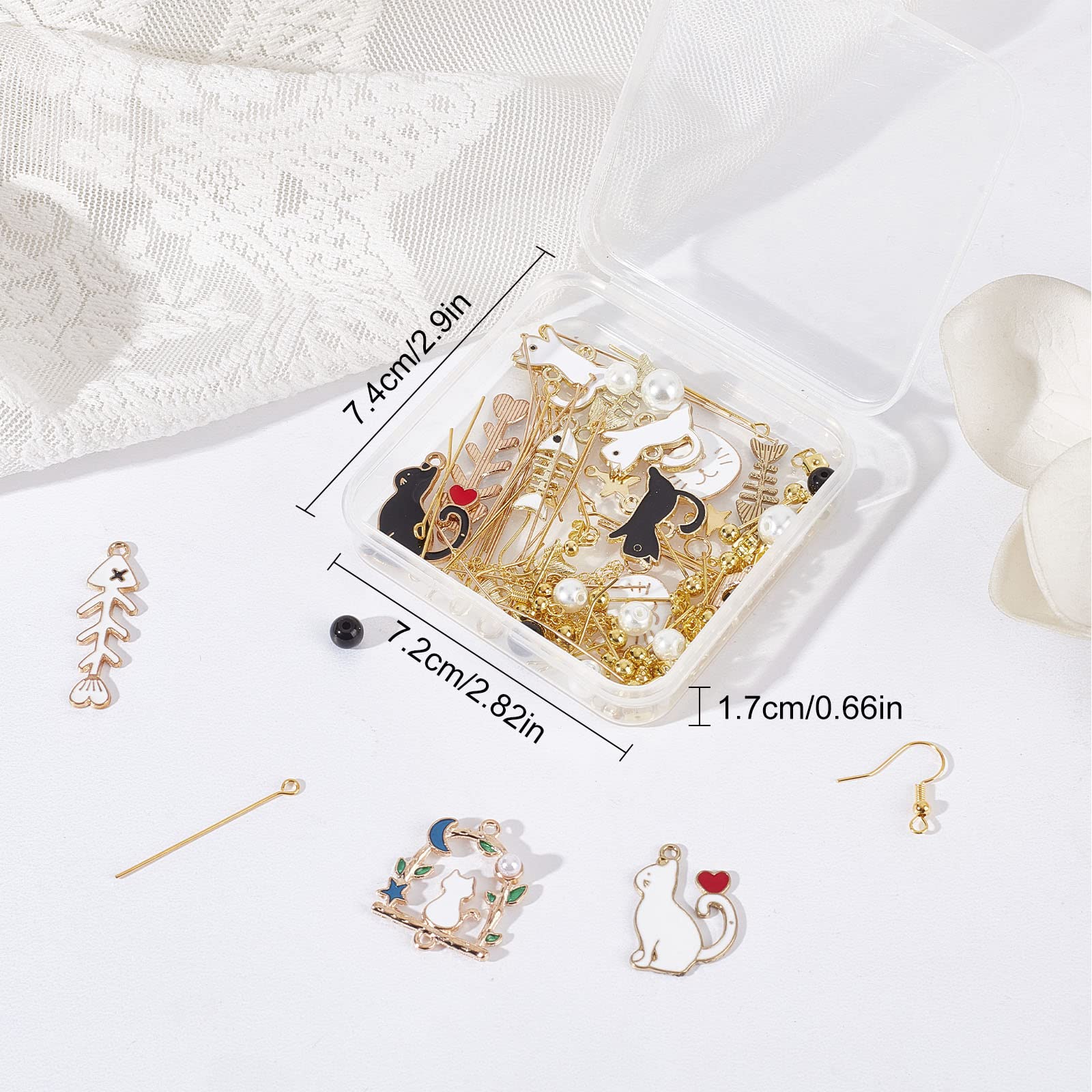 SunnyClue 10-Pair Cat Earrings DIY Starter Kit - Dangle Earrings Making Supplies with Glass Beads & Fish Bone Charms for Jewelry Crafting | Perfect Gift for Women, Beginners & Pet Lovers (Great for Parties, Craft Workshops & Personalized Jewelry Making)
