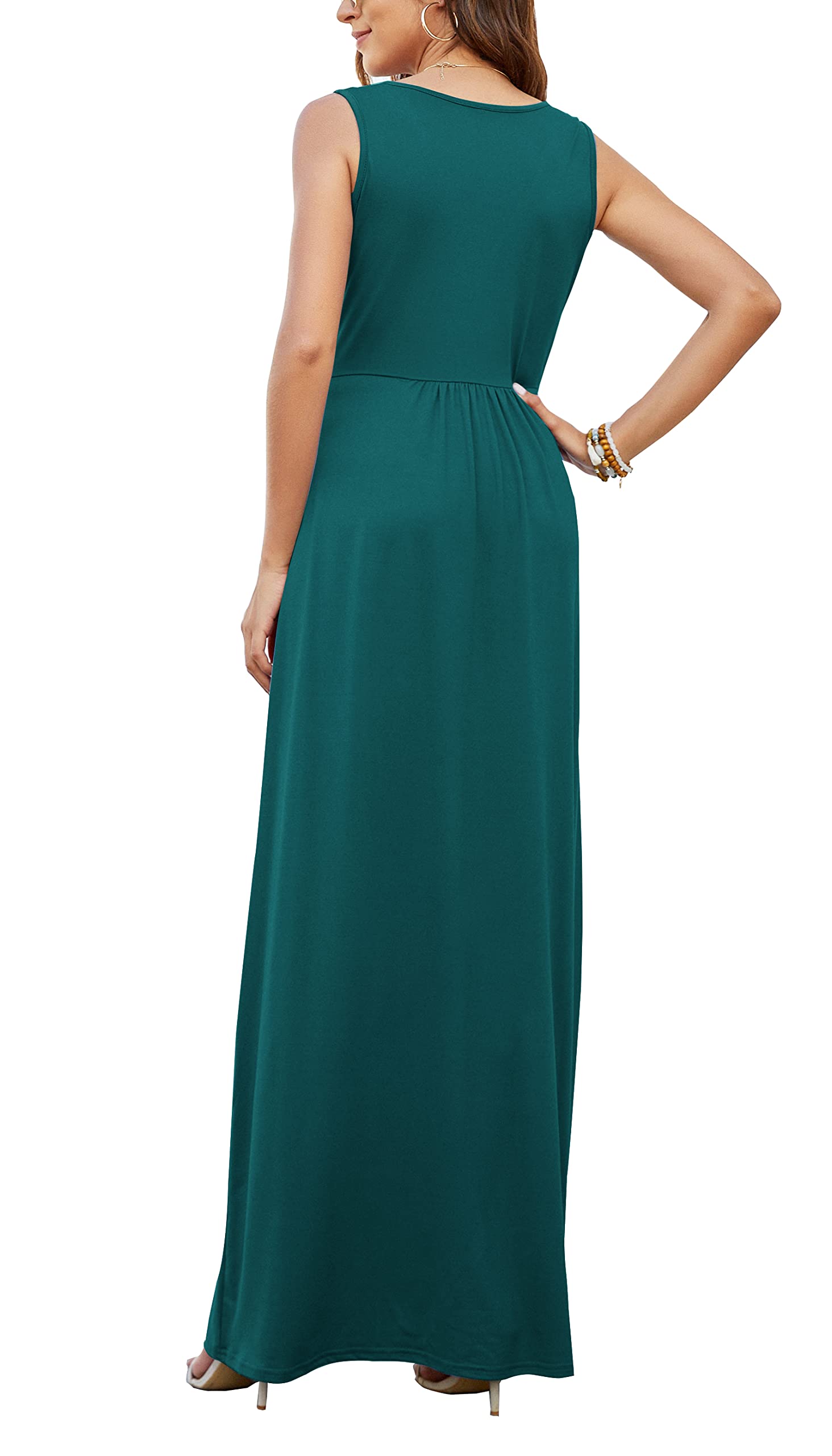 AUSELILY Women's Sleeveless Deep V-Neck Formal Maxi Dress with Pockets - Elegant Plain Cocktail Long Dress for Evening Party, Wedding Guest, Prom & Special Occasions 2025 New