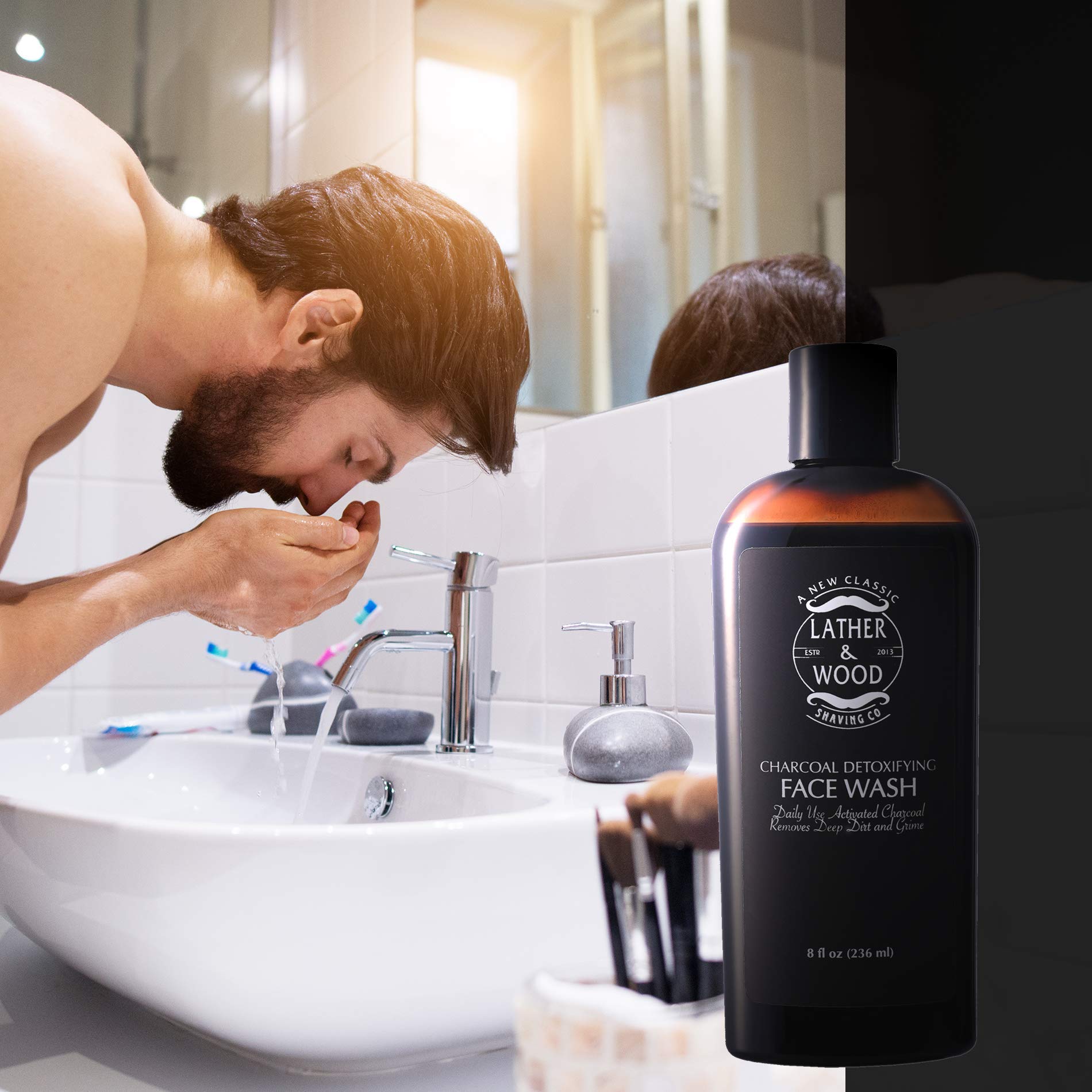 Men's Activated Charcoal Daily Face Wash & Cleanser - Deep Cleansing for Oily Skin with Cool Tingly Sensation - Removes Dirt, Oil & Impurities - 8oz - Perfect for Morning & Night Skincare Routine