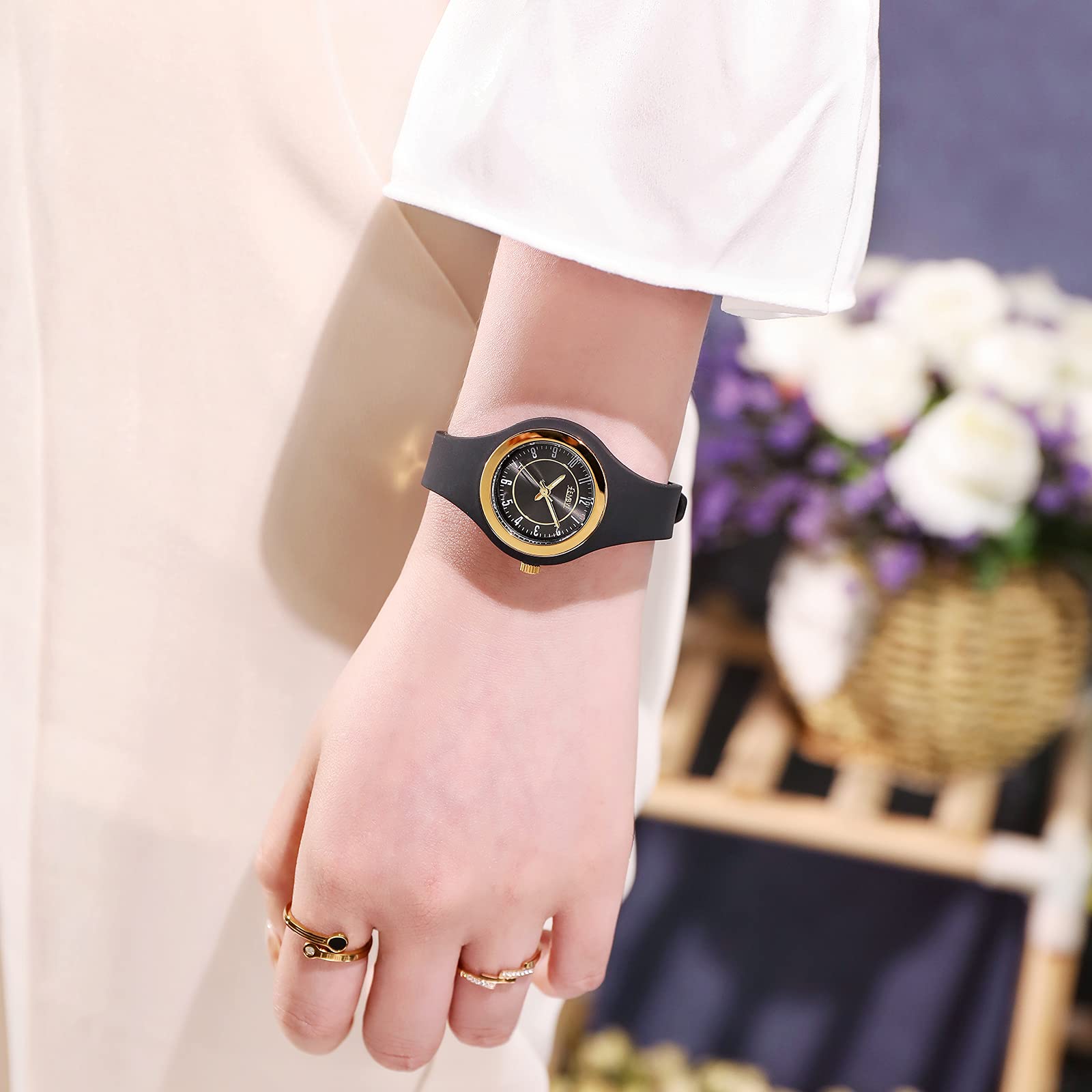 FEMBW Women's Slim Analog Quartz Watch with Silicone Strap & Needle Buckle - 30M Waterproof Fashion Casual Wristwatch for Girls & Ladies - Perfect for Daily Wear, Office, Dating & Outdoor Activities