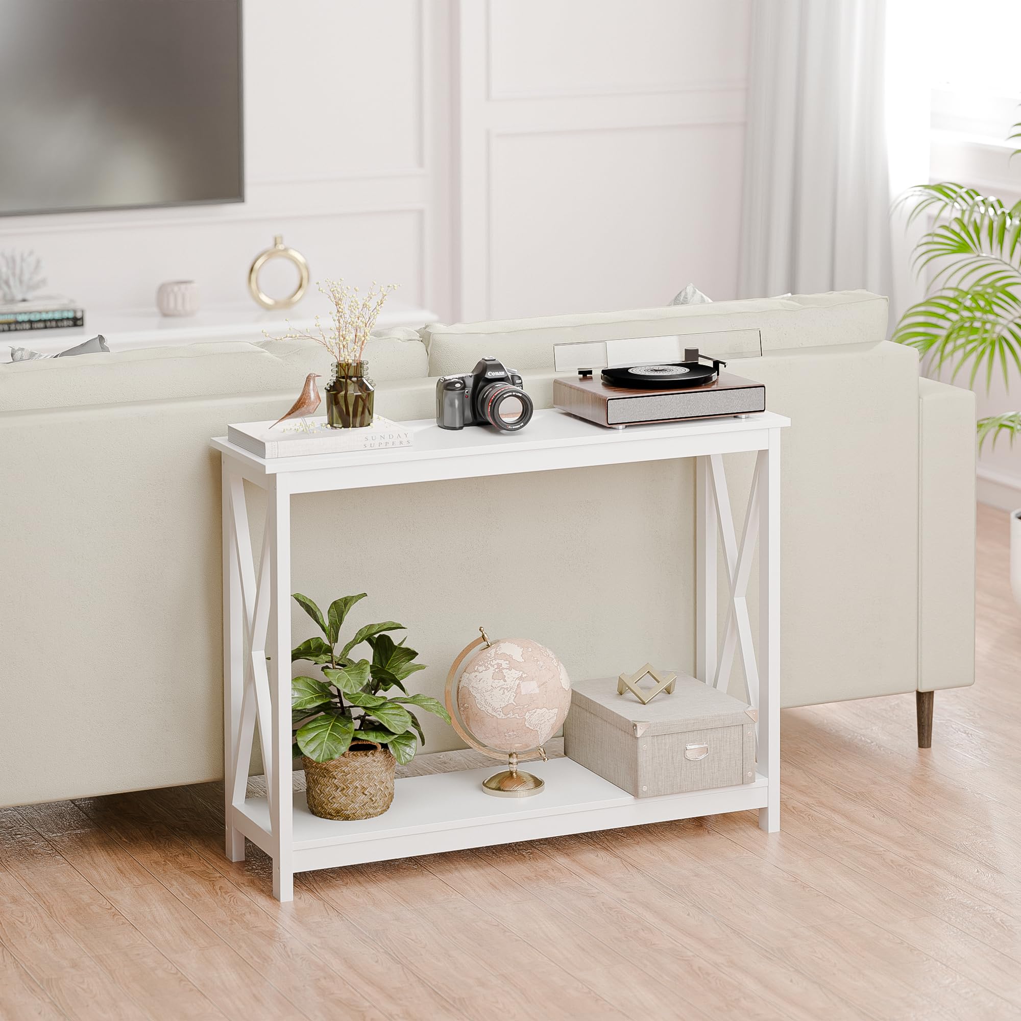 ZENY Modern Console Table with 2-Tier Shelves - Slim Entryway Table, Hallway Sofa Table, Living Room Accent Furniture (White) - Perfect for Small Spaces, Apartments & Home Decor