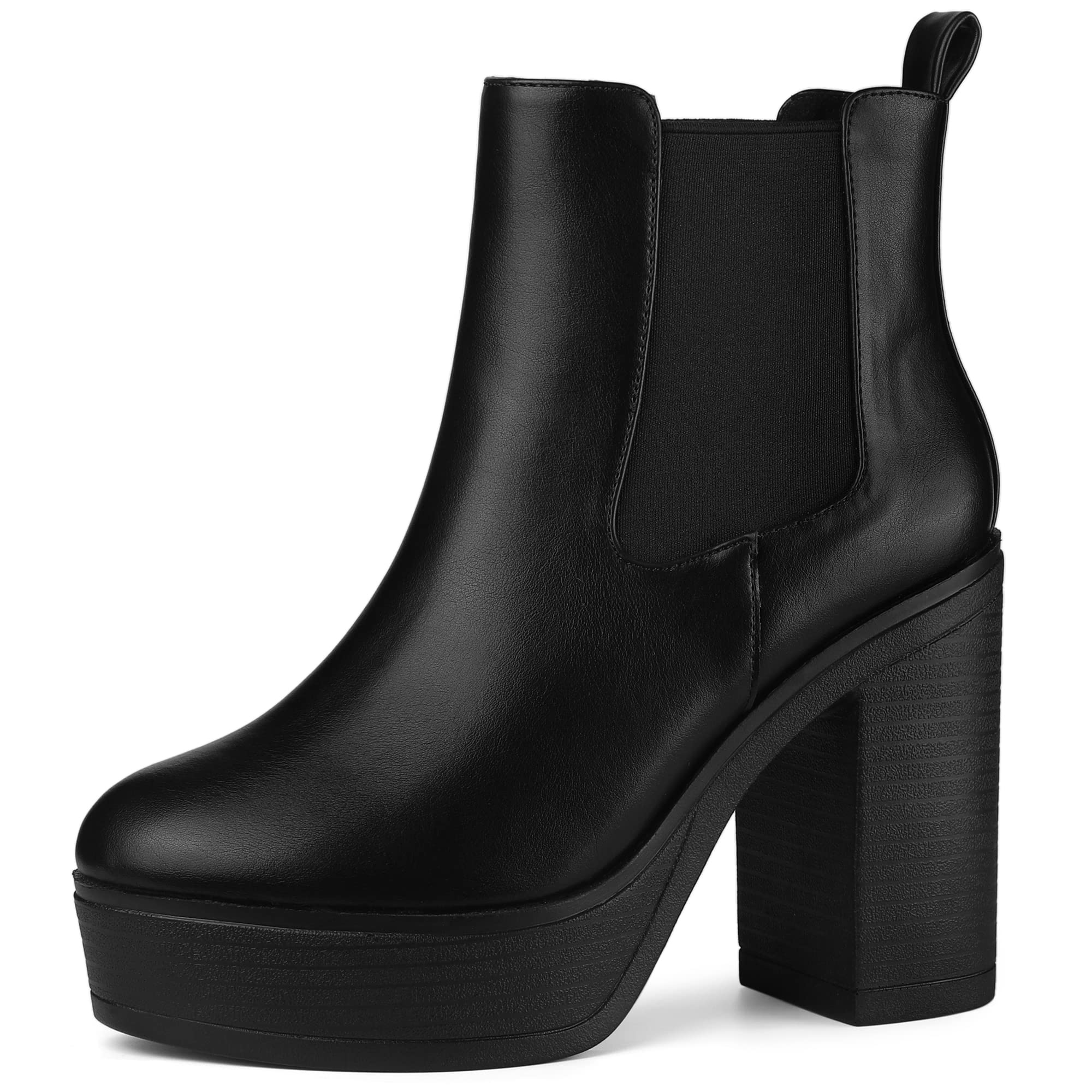 Allegra K Women's Chunky Heel Chelsea Ankle Boots - Platform High Heel Booties for Women, Fashion Winter Boots for Casual Outfits, Office Wear & Night Out