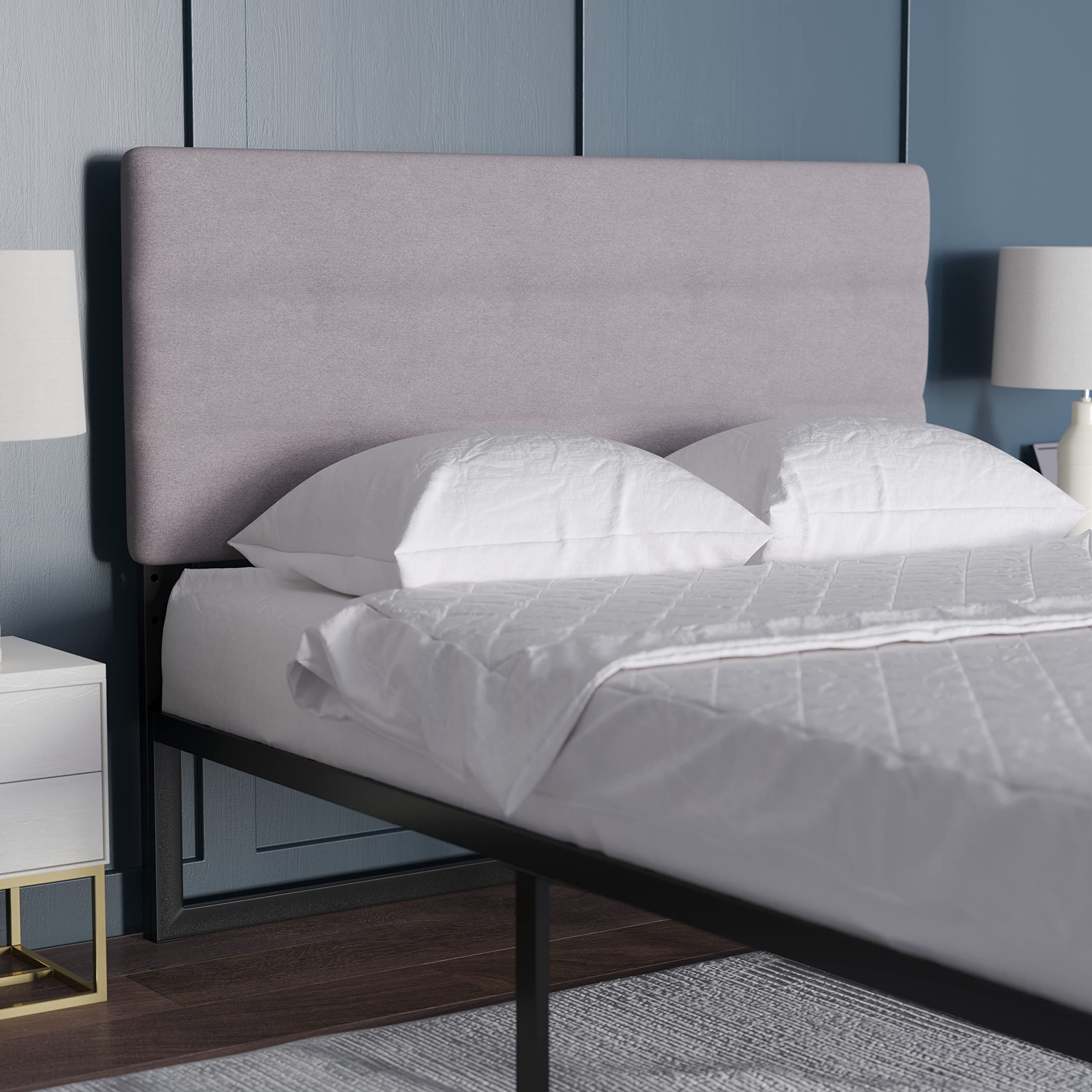 EMMA + OLIVER Gannon Queen Size Upholstered Headboard - Gray Fabric Adjustable Height Bed Headboard - Easy 30-Minute Assembly - Fits Most Bed Frames (Not Included) - Perfect for Master Bedroom, Guest Room & Apartment Decor