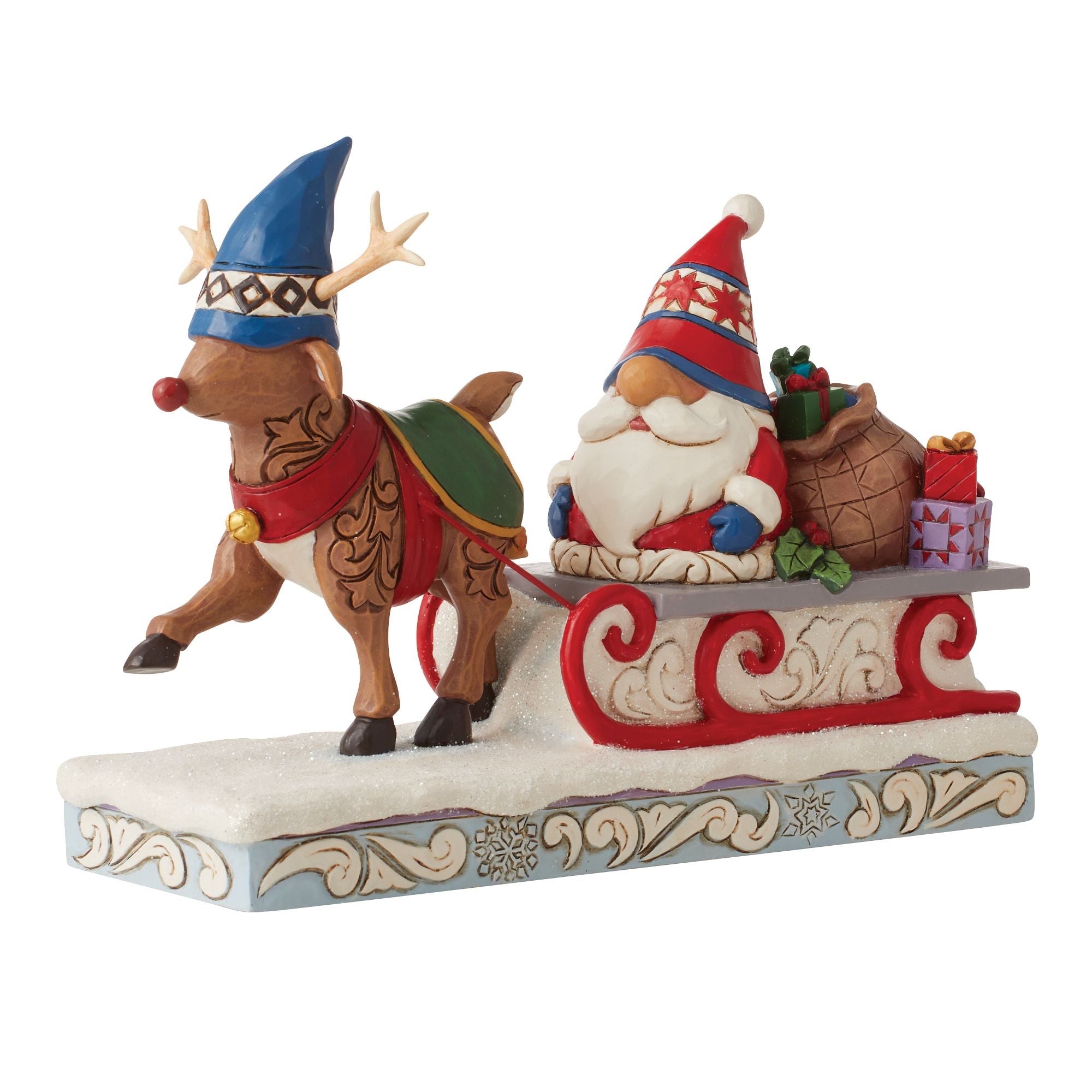Christmas Reindeer Pulling Gnome Sled - Festive Holiday Decor for Home, Yard & Christmas Village Display