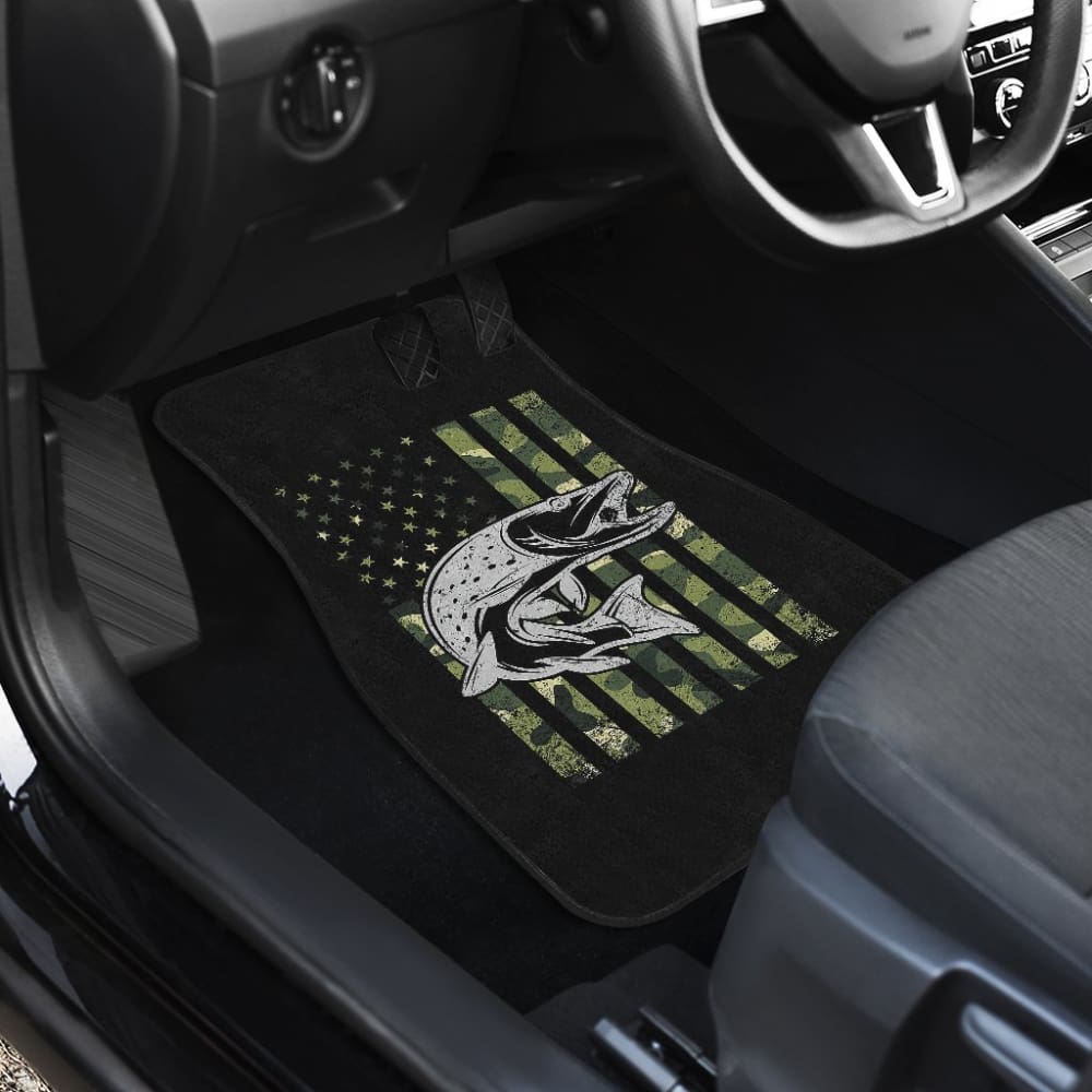 Custom Green American Flag Trout Fish Car Floor Mats - Durable & Non-Slip Auto Accessories for Trucks, SUVs & Sedans | Perfect for Patriotic Car Enthusiasts & Outdoor Lovers