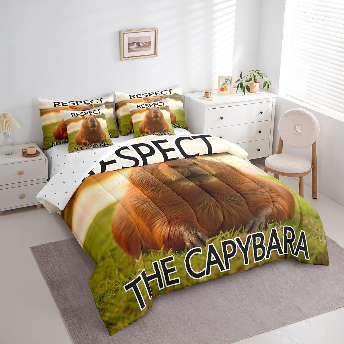 Feelyou 7-Piece Capybara Kids Bedding Set - Full Size Comforter, Sheets & Wildlife Animal Decor for Toddler Boys & Girls | Soft & Cozy Bed in a Bag for Nursery, Kids Room & Sleepovers